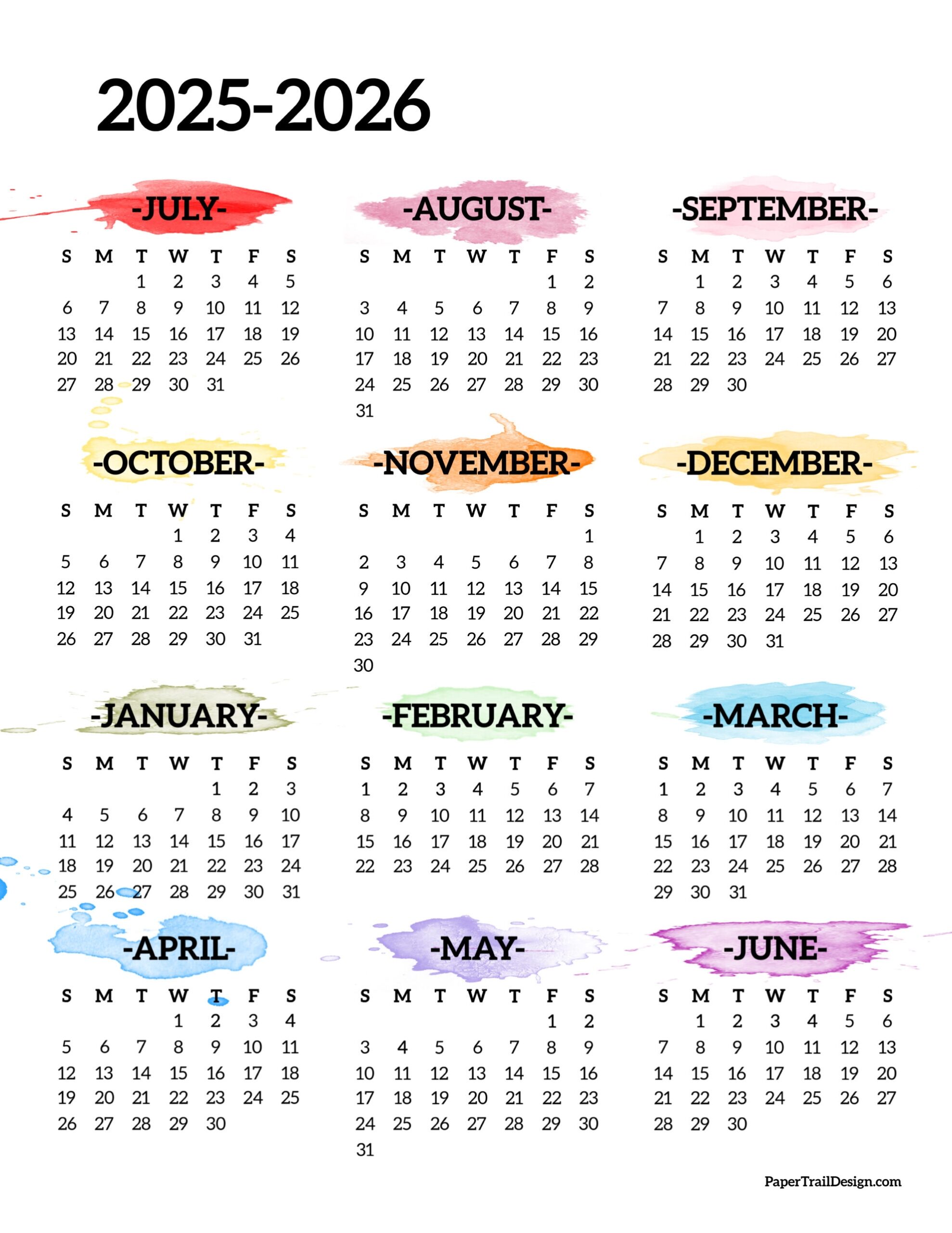 Printable Calendar From July 2025 To June 2026