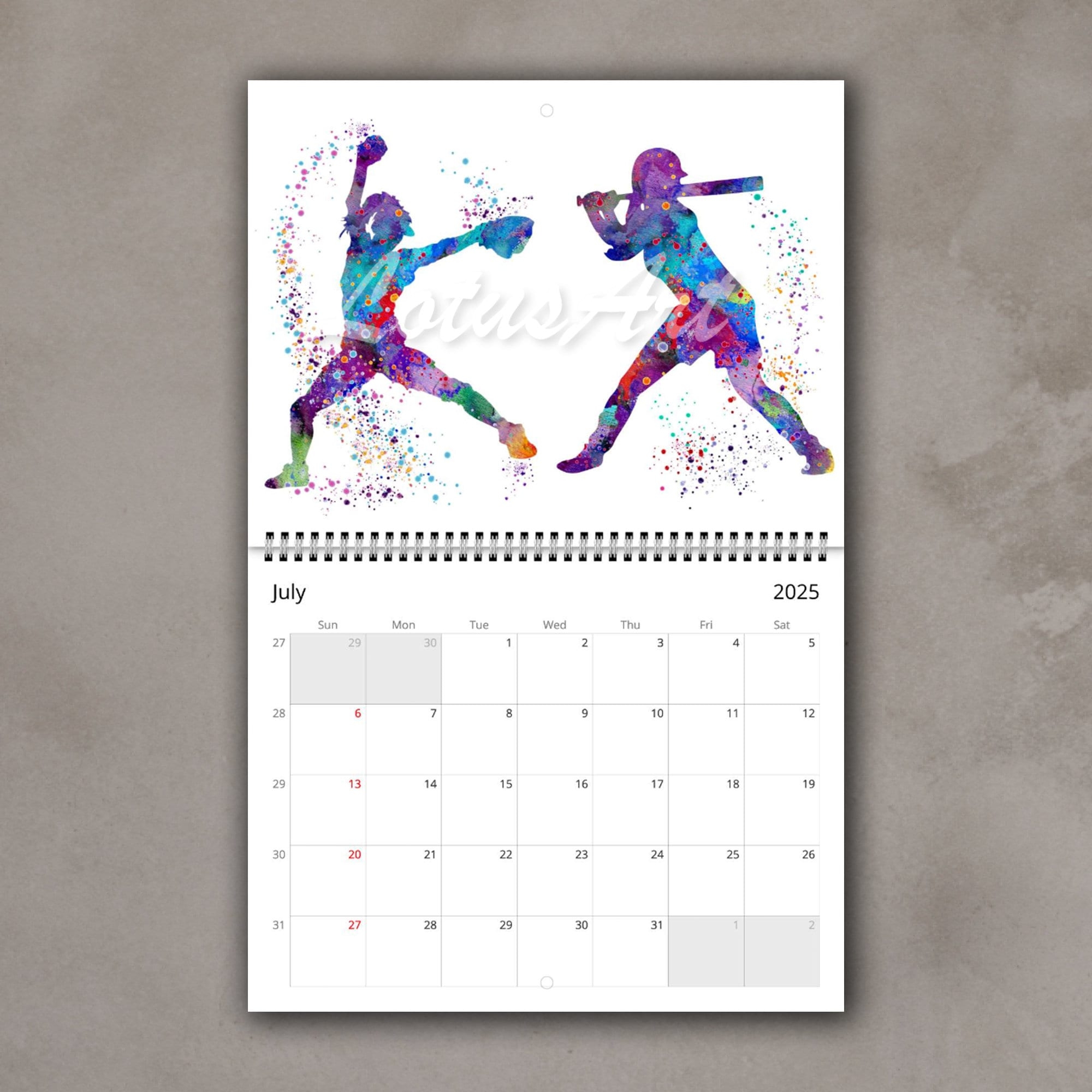 2025 Calendar Sports Watercolor Print Office Gift Kids Room Decor 12 Month Wall Calendar Etsy