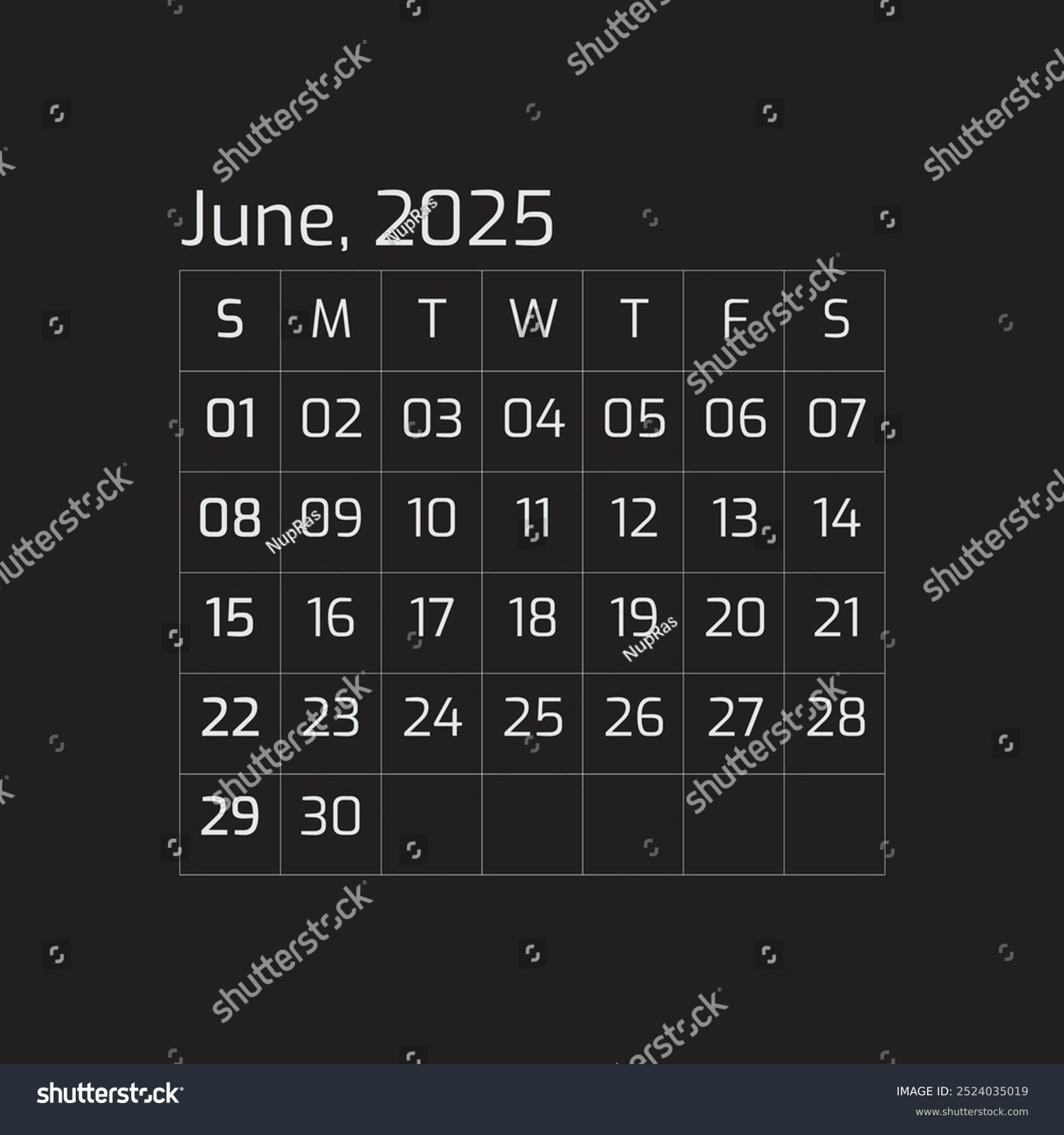 2025 June Year Dark Calendar Single Stock Vector Royalty Free 2524035019 Shutterstock