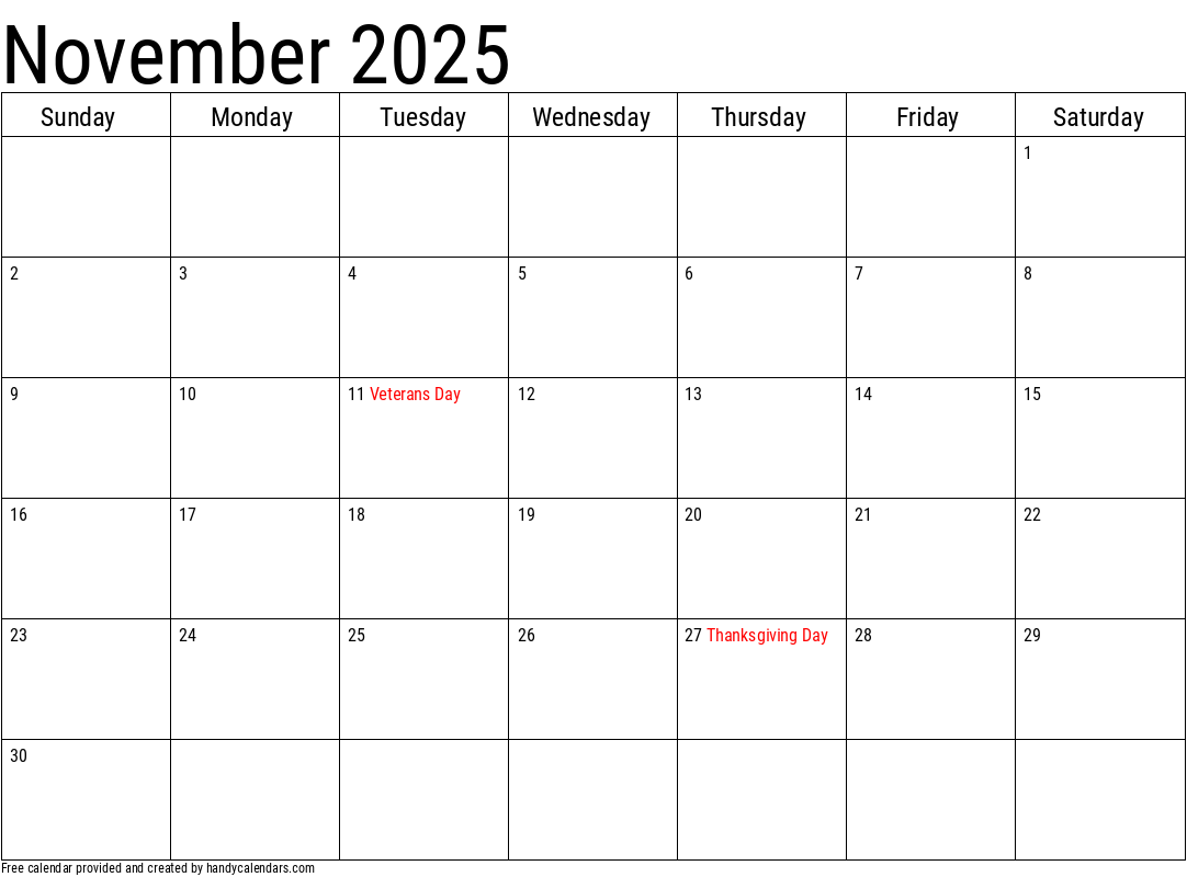 National Day Calendar November 2025