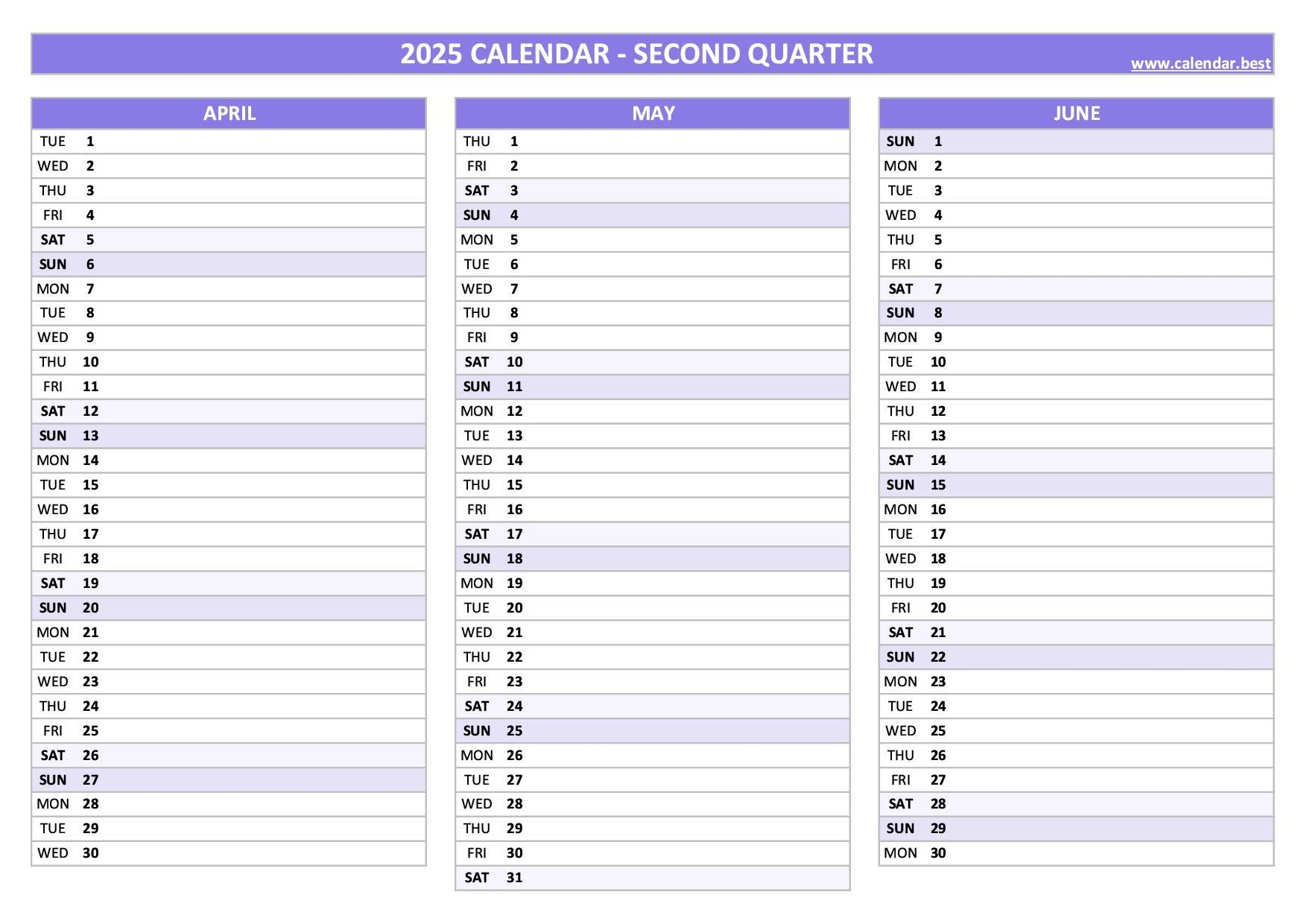 2025 Quarterly Calendar To Print