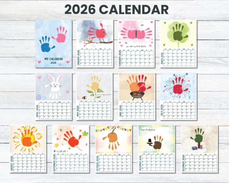 2026 12 Month Handprint Calendar DIY Kid Toddler Baby Craft 