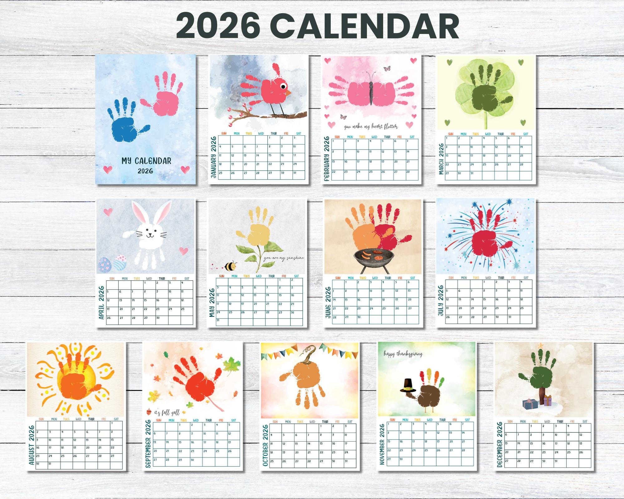 2026 12 Month Handprint Calendar DIY Kid Toddler Baby Craft