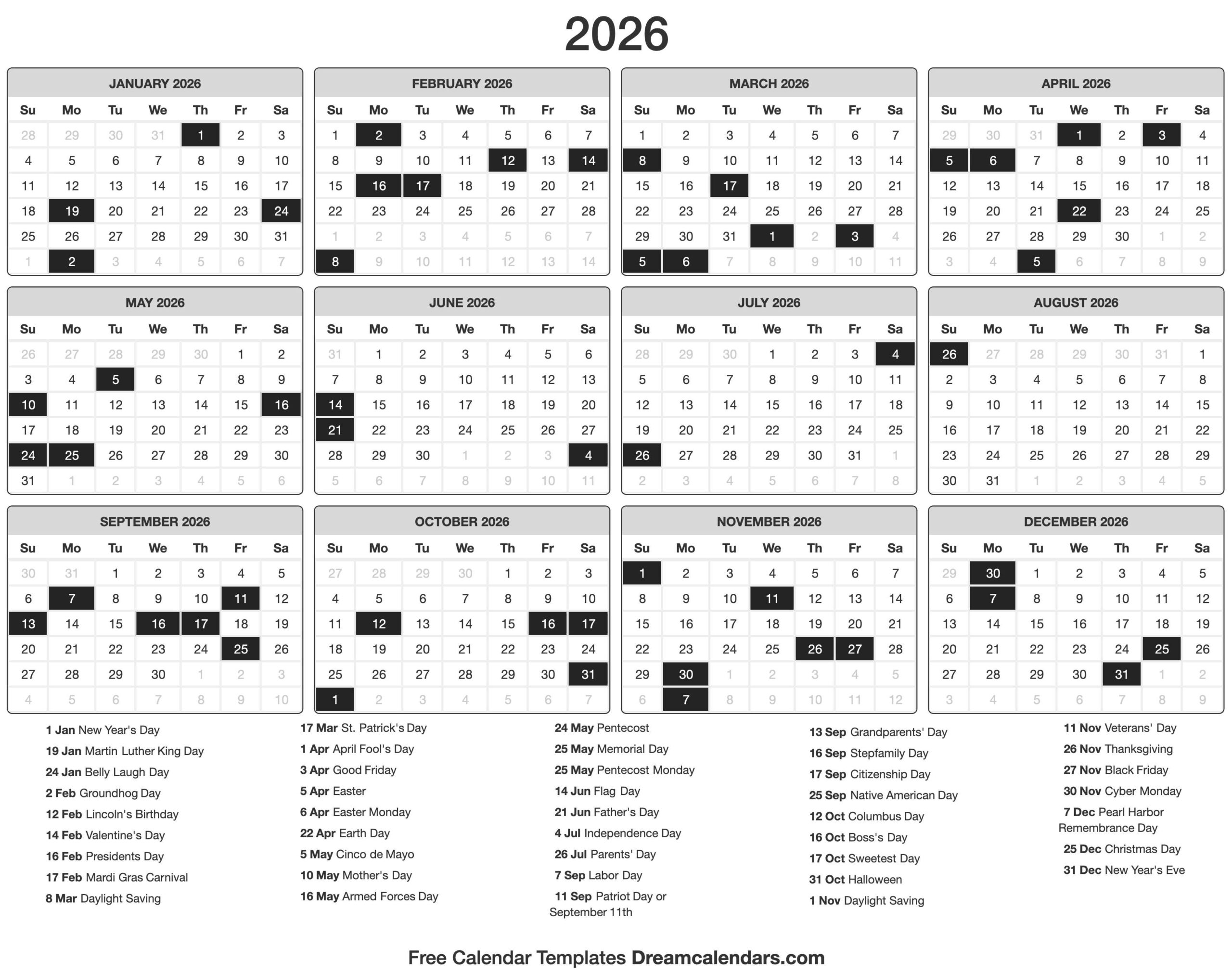 March 2026 Calendar With Holidays Easter