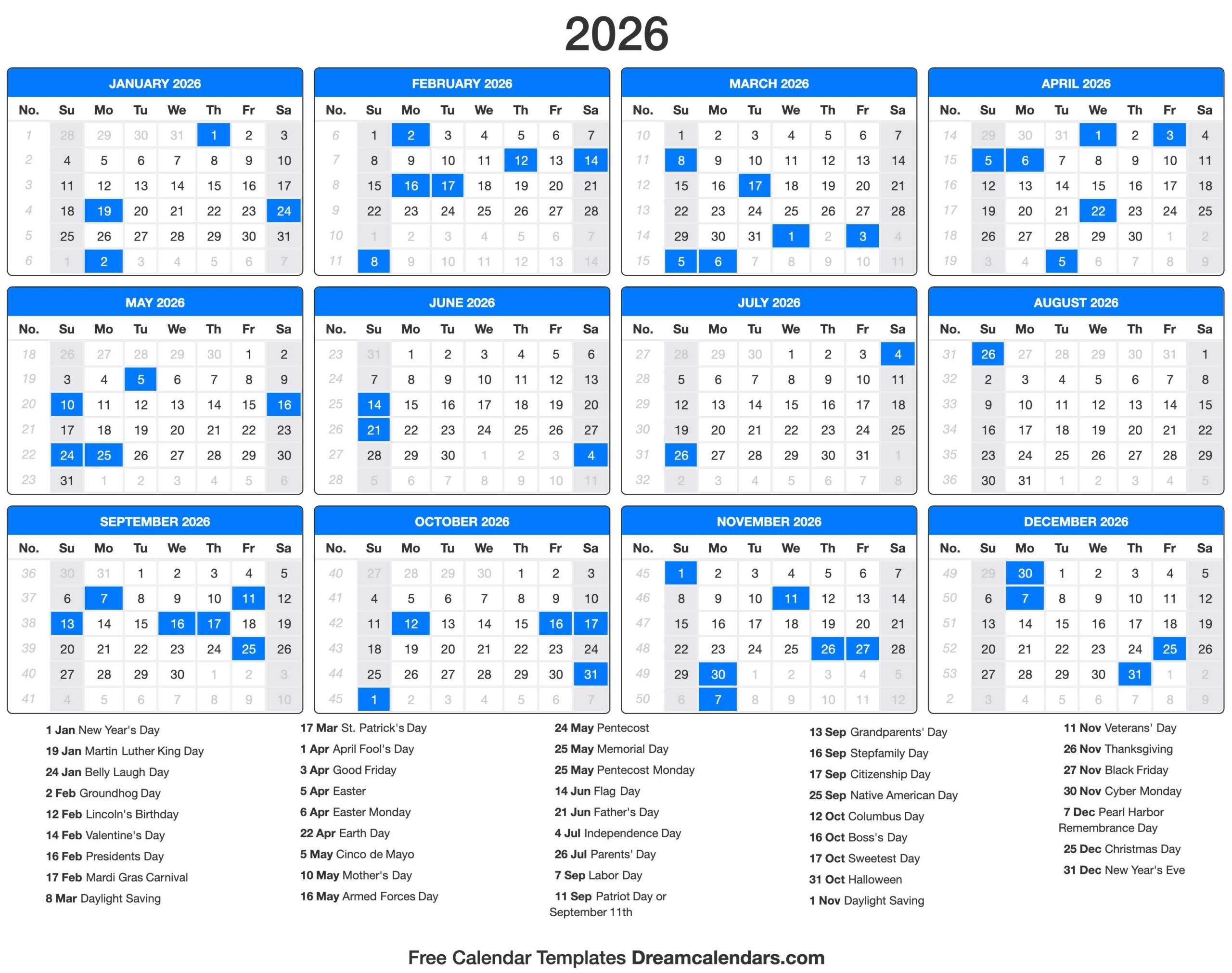 February 2026 Calendar With Holidays Usa