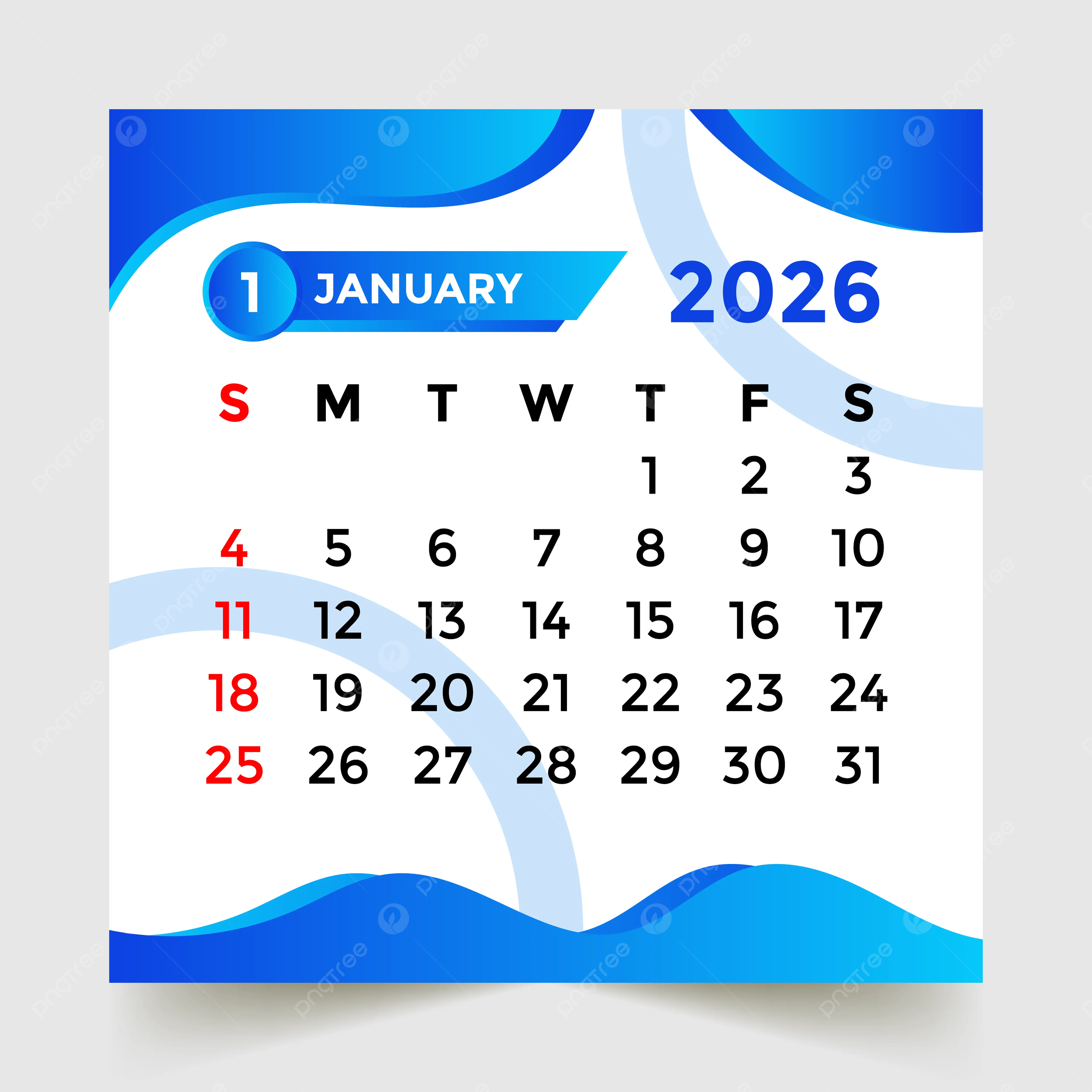 2026 Calendar January Month Vector Template Download On Pngtree