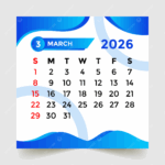 2026 Calendar March Month Vector Template Download On Pngtree