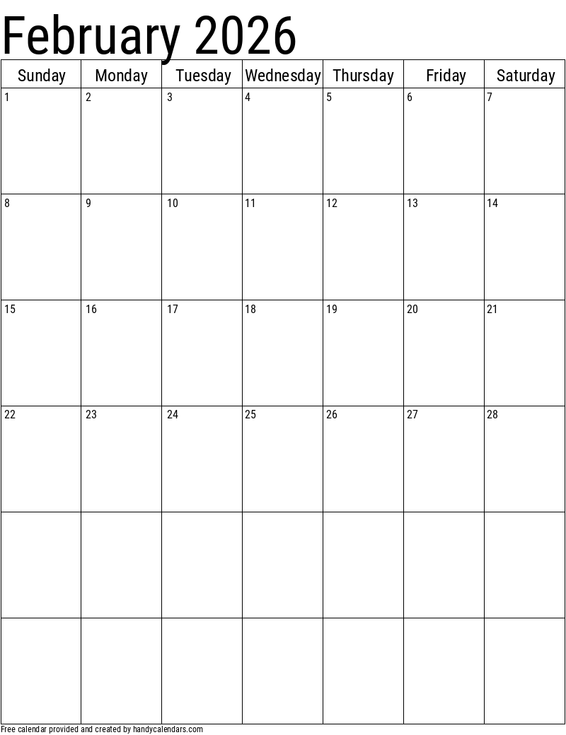 February 2026 Calendar Transparent Background