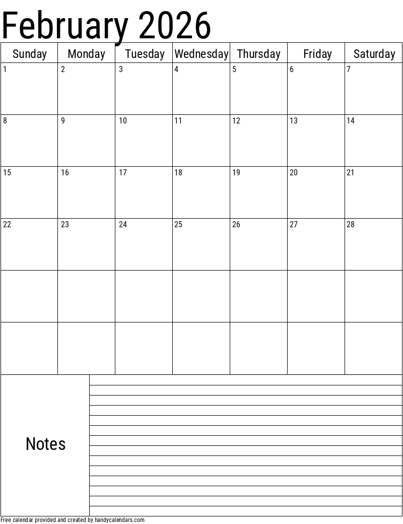 2026 February Calendars Handy Calendars