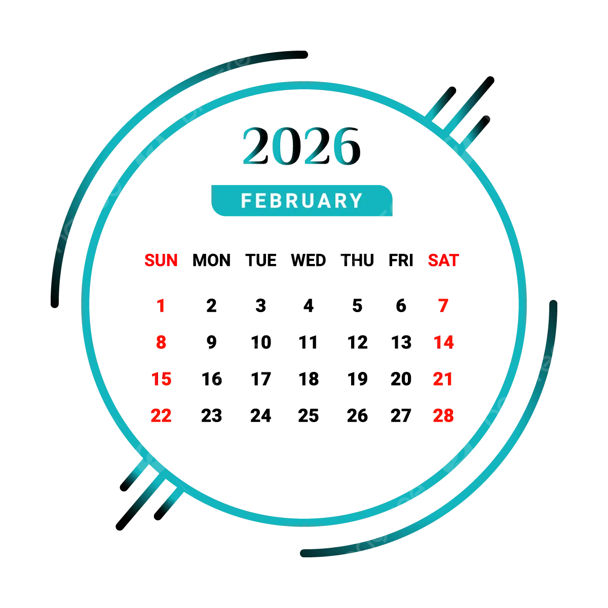 February Calendar 2026 Png
