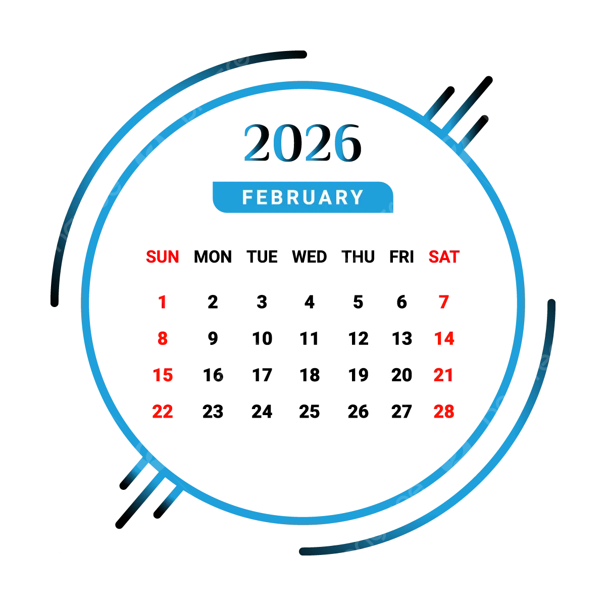 2026 February Month Calendar Skyblue And Black Unique Design 