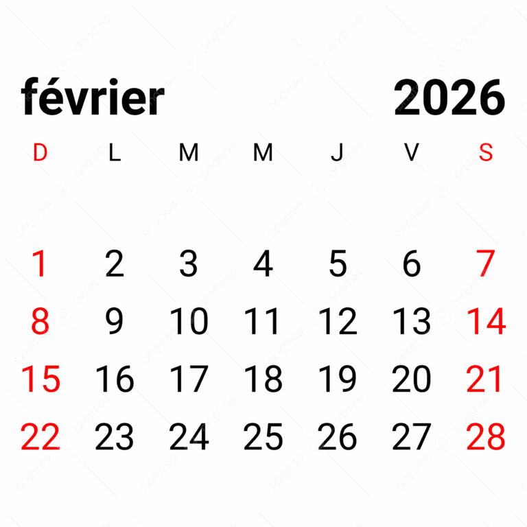 2026 February Monthly French Calendar Vector 2026 February