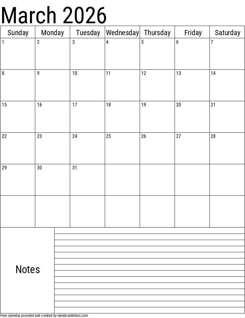 March 2026 Calendar Printable With Holidays
