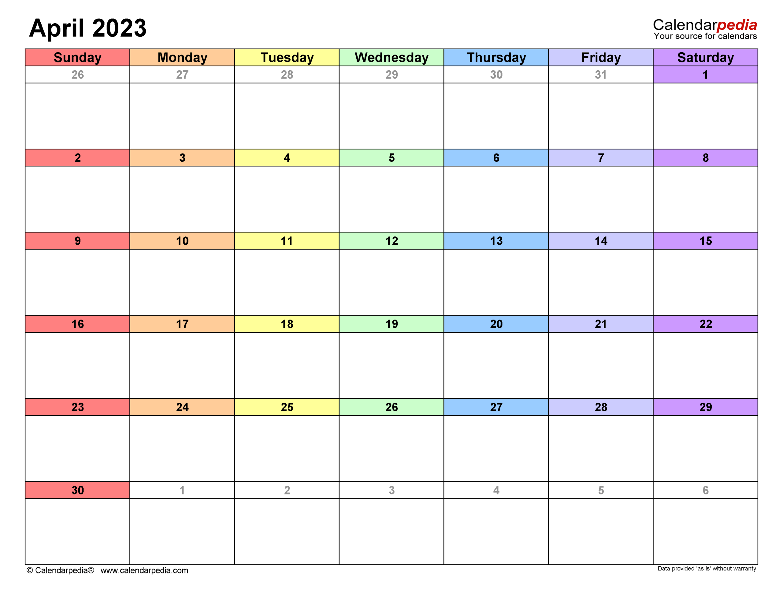 April 2023 Calendar Templates For PDF Excel And Word