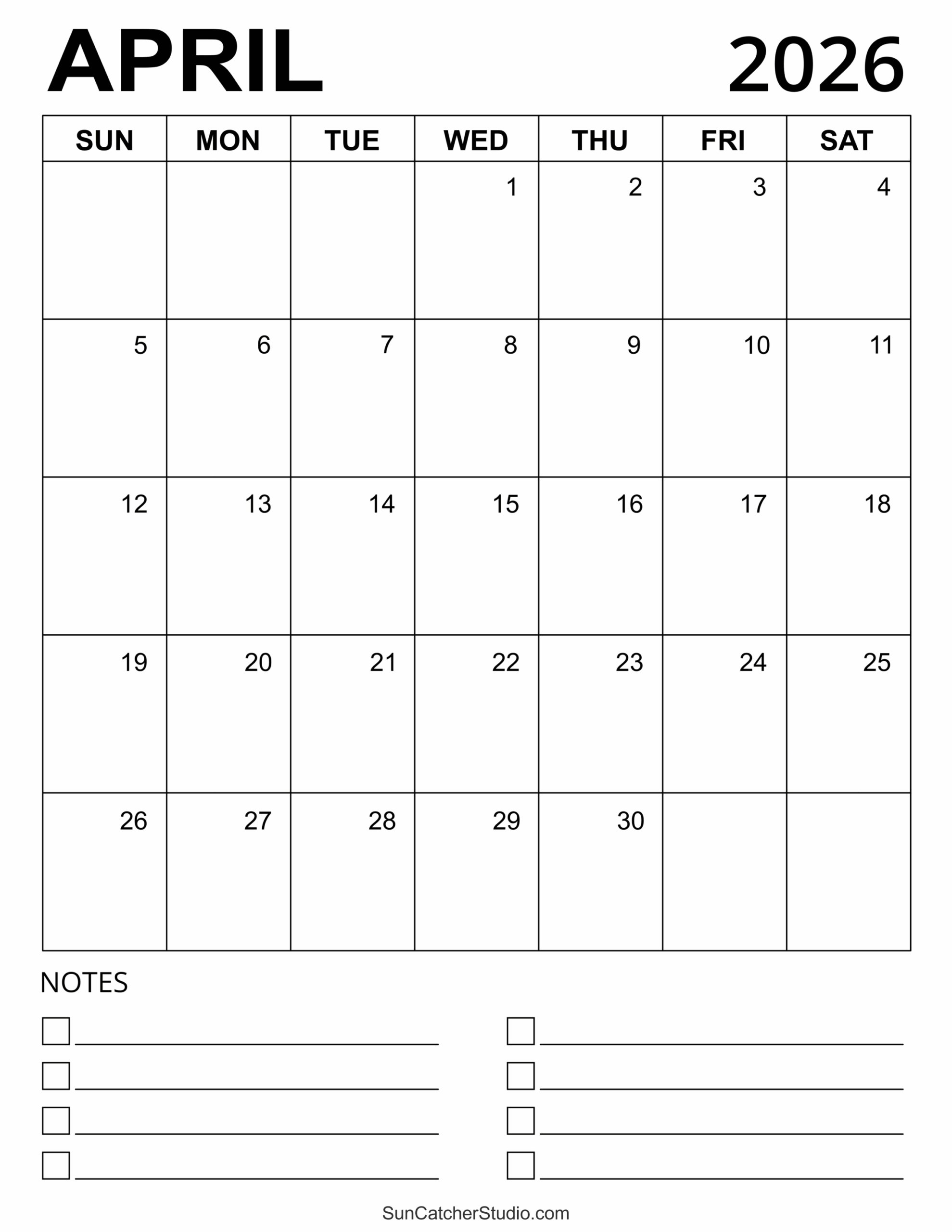 Daily Calendar April 2026