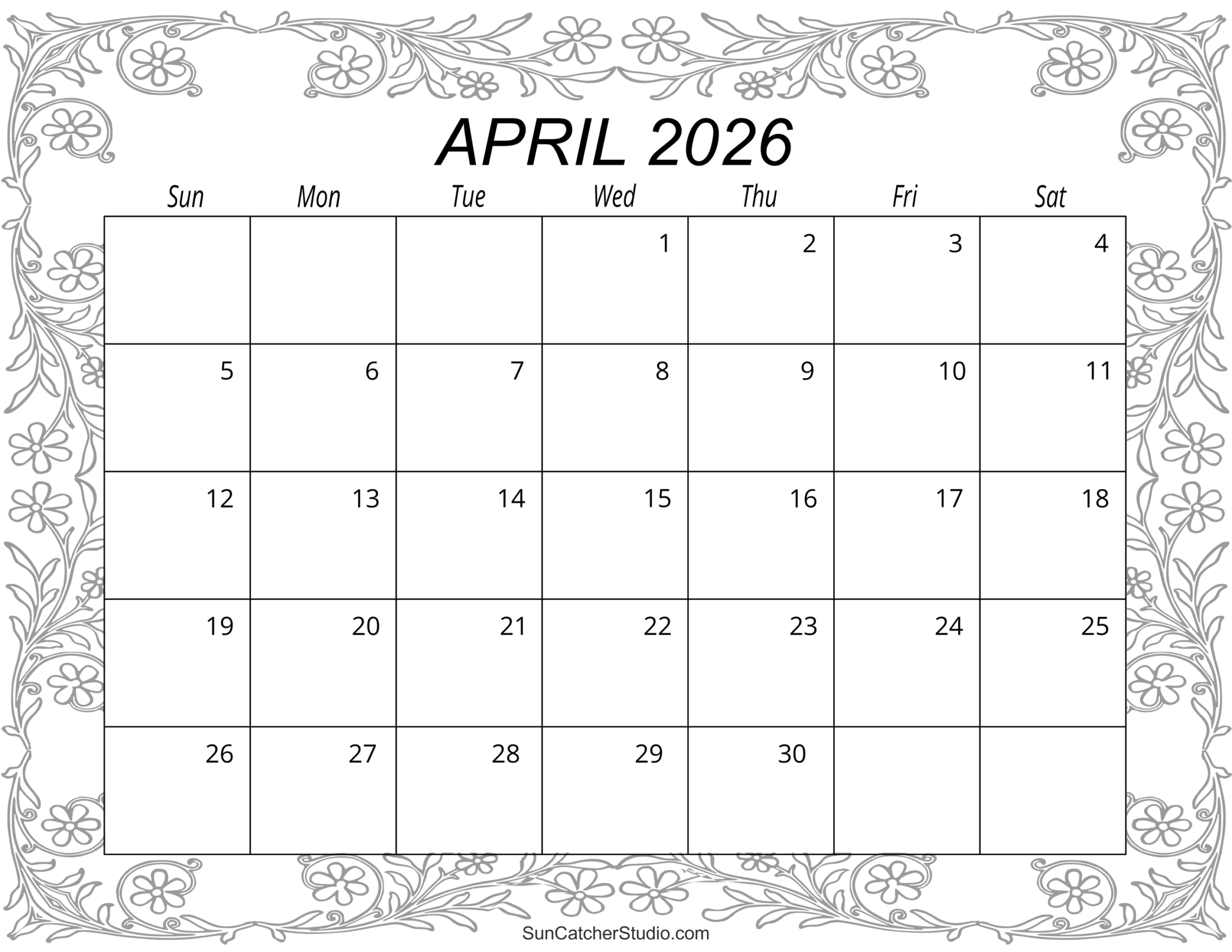 April 2026 Calendar Print