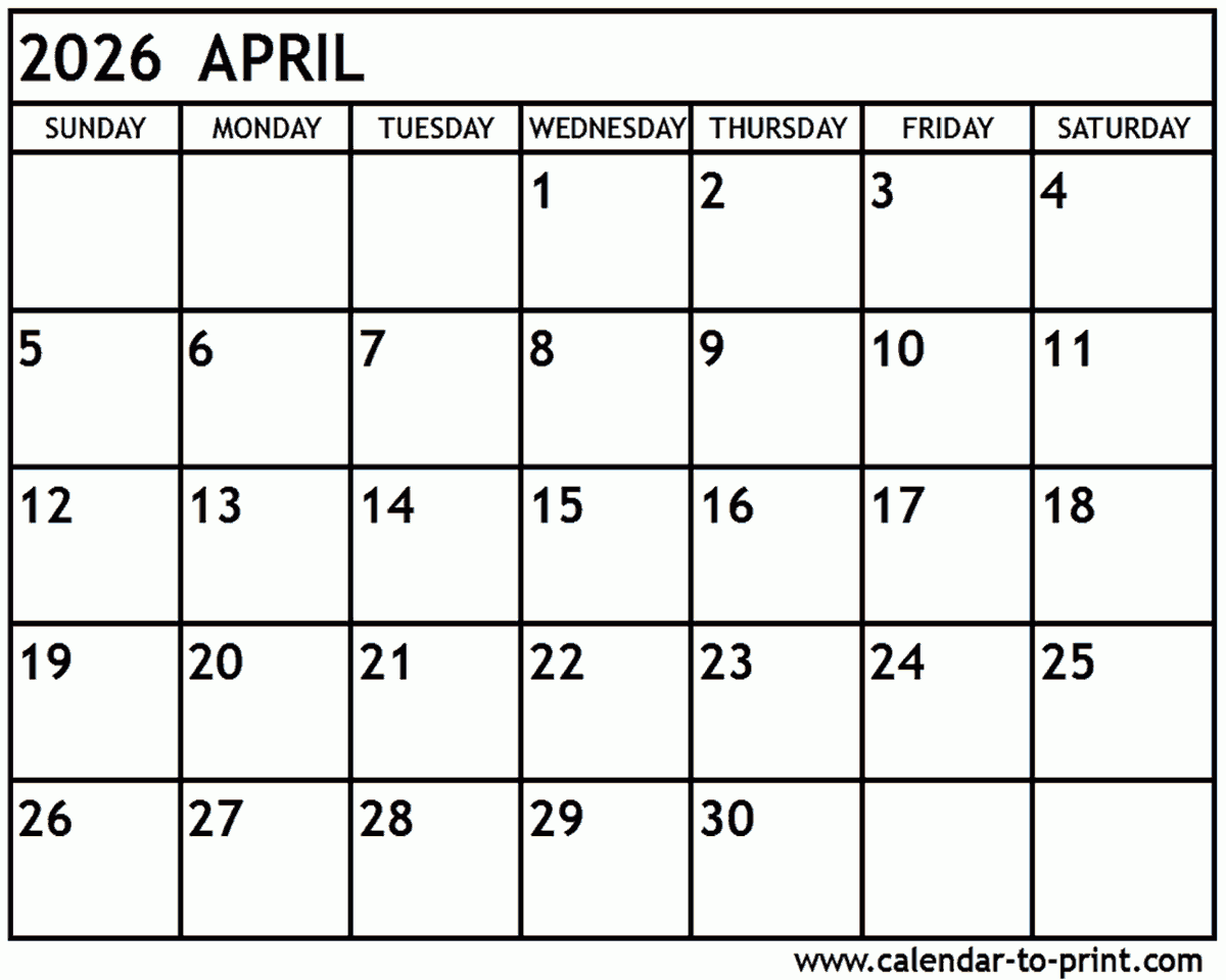 Calendar April 2026 To March 2026