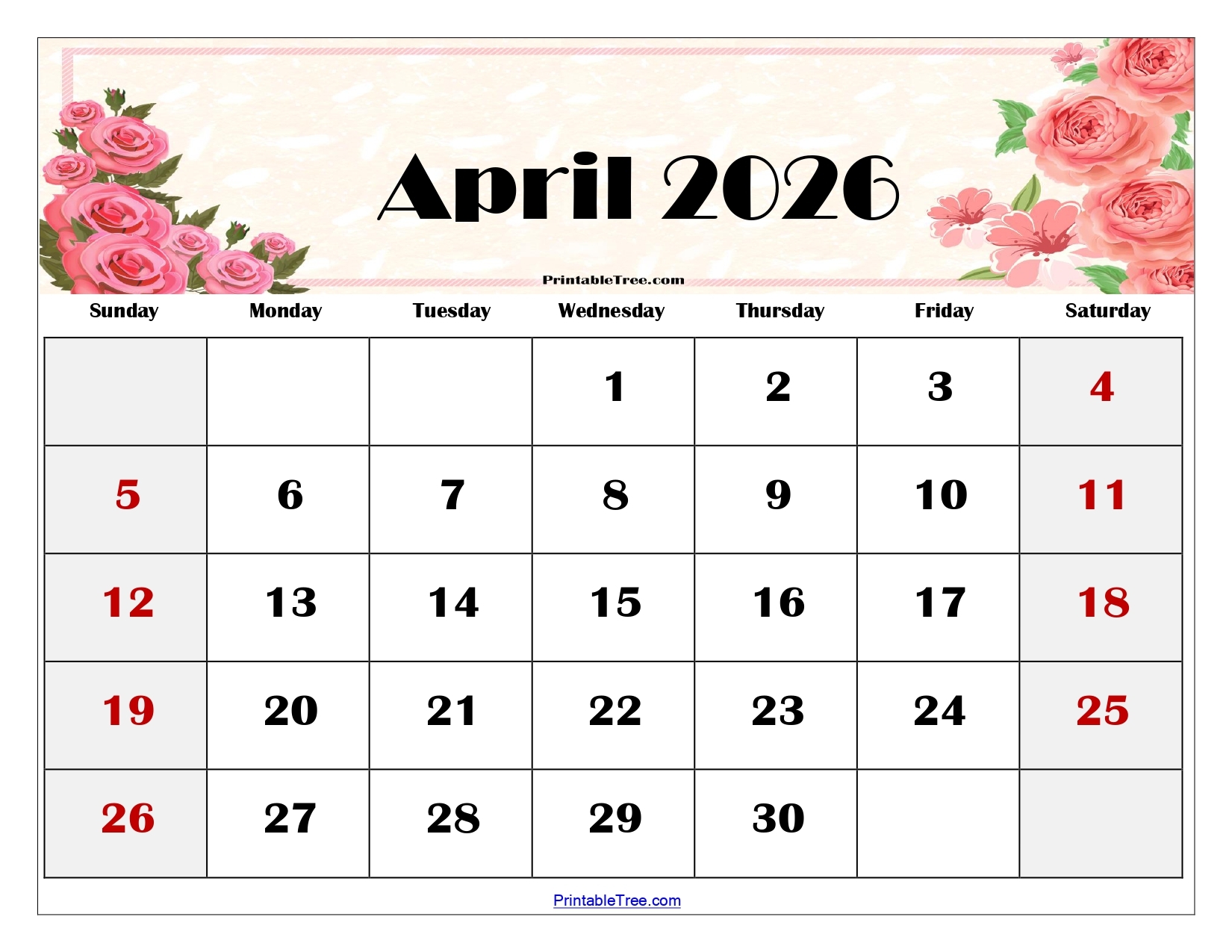 2026 Calendar Of April
