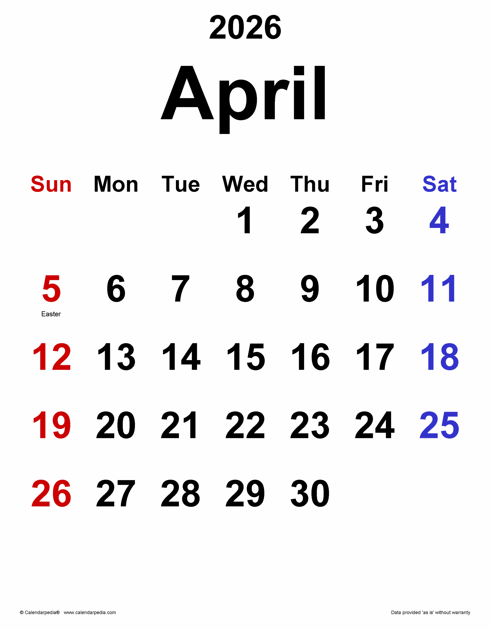 April 2026 Dei Calendar