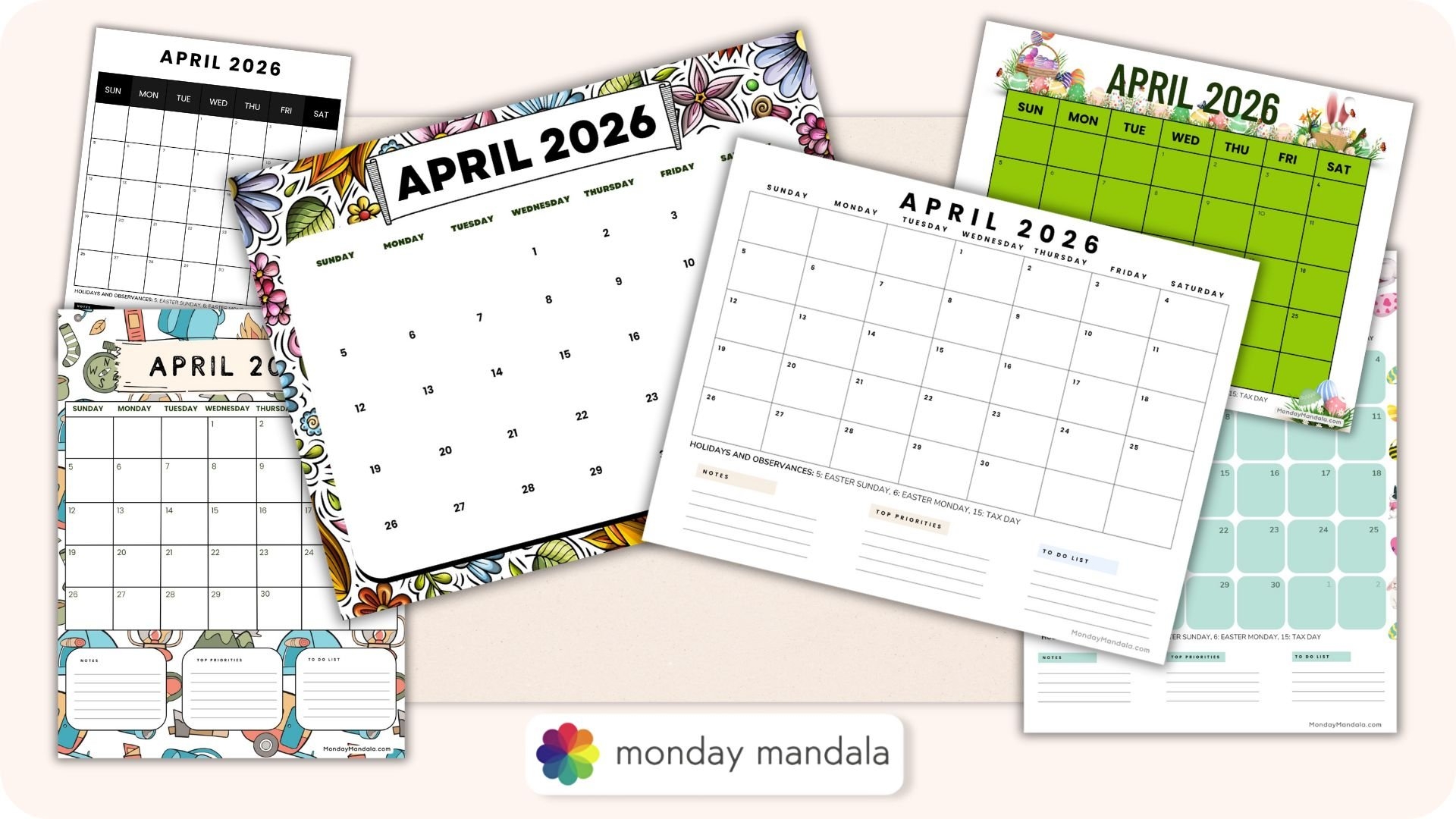 April Desktop Calendar 2026