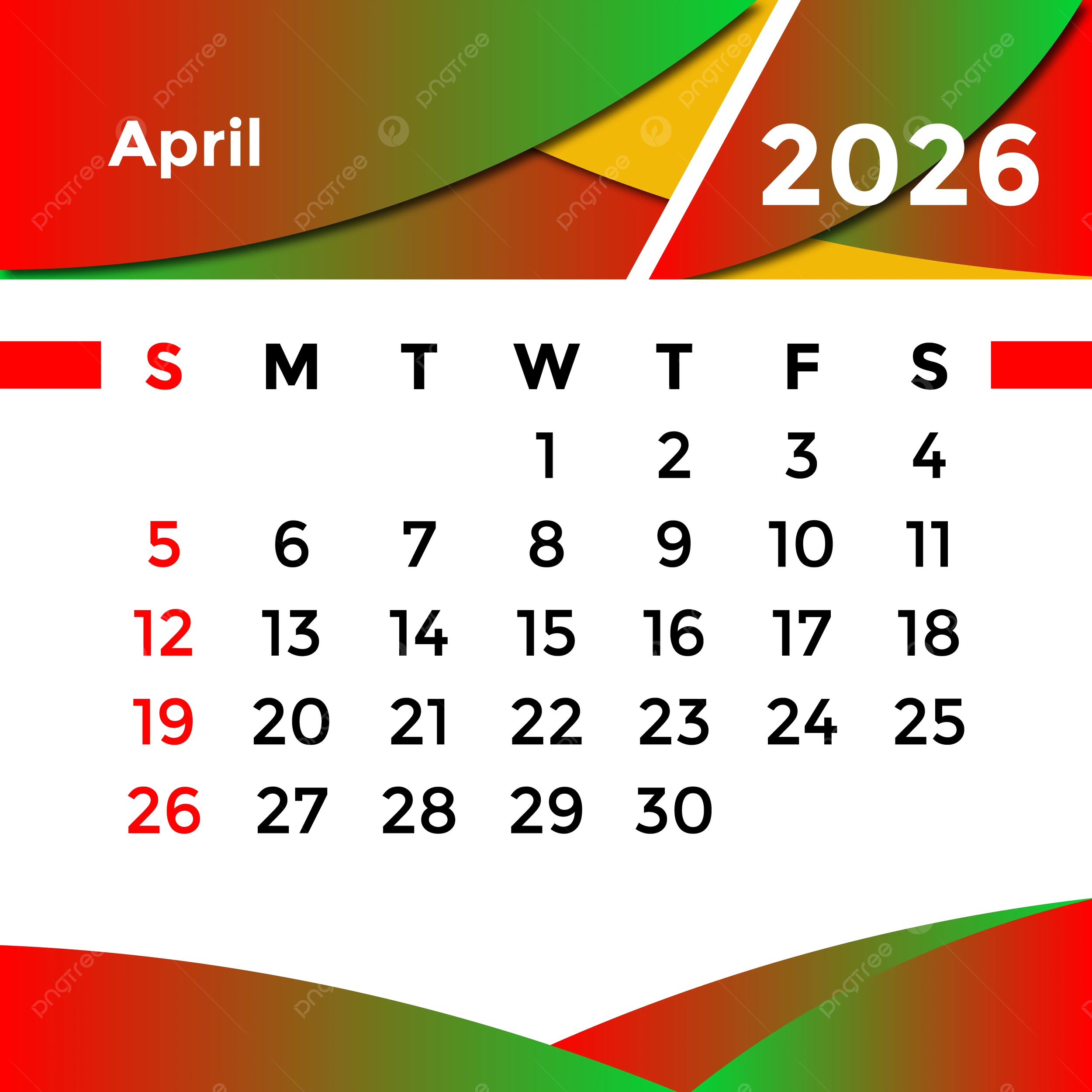 April 2026 Calendar Clipart