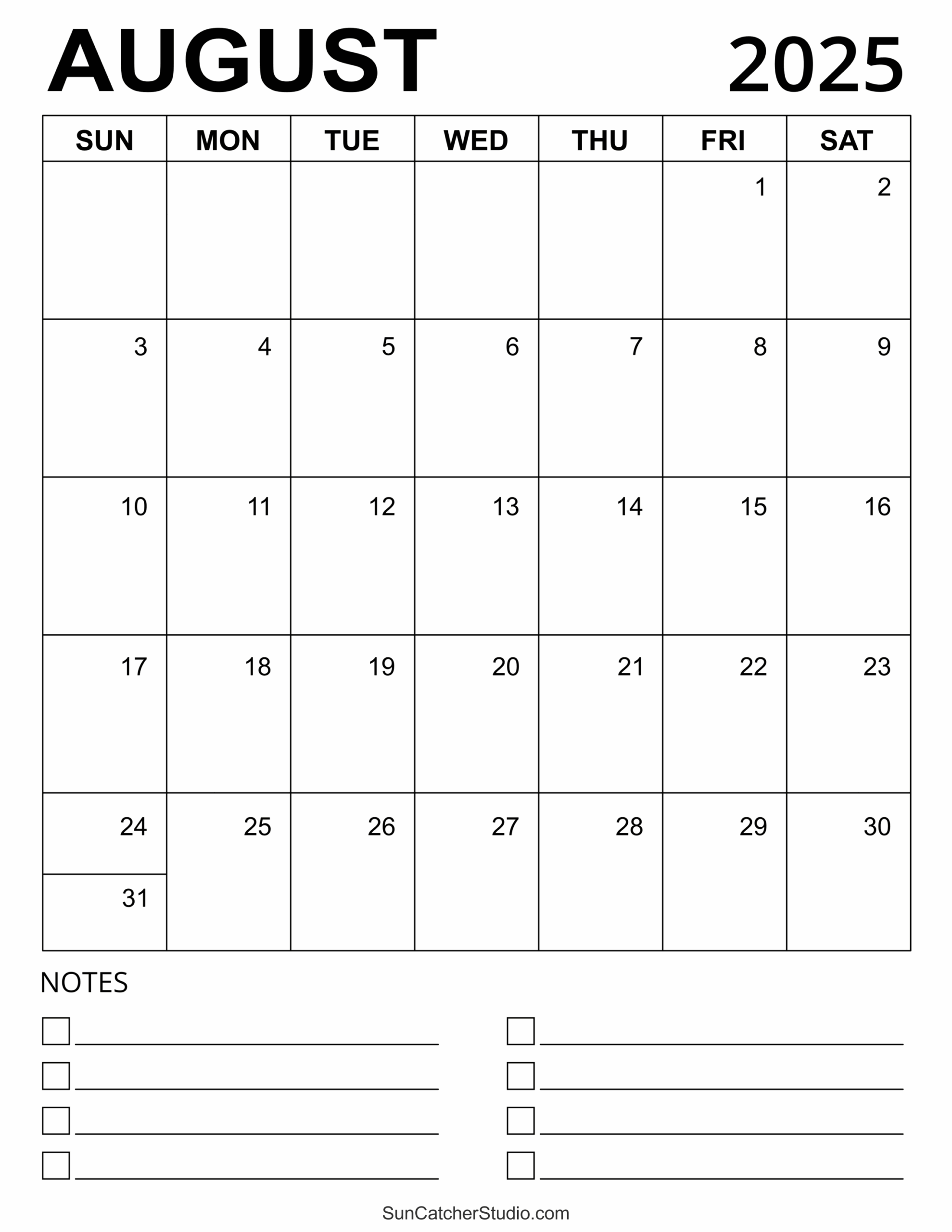 August Month Calendar 2025