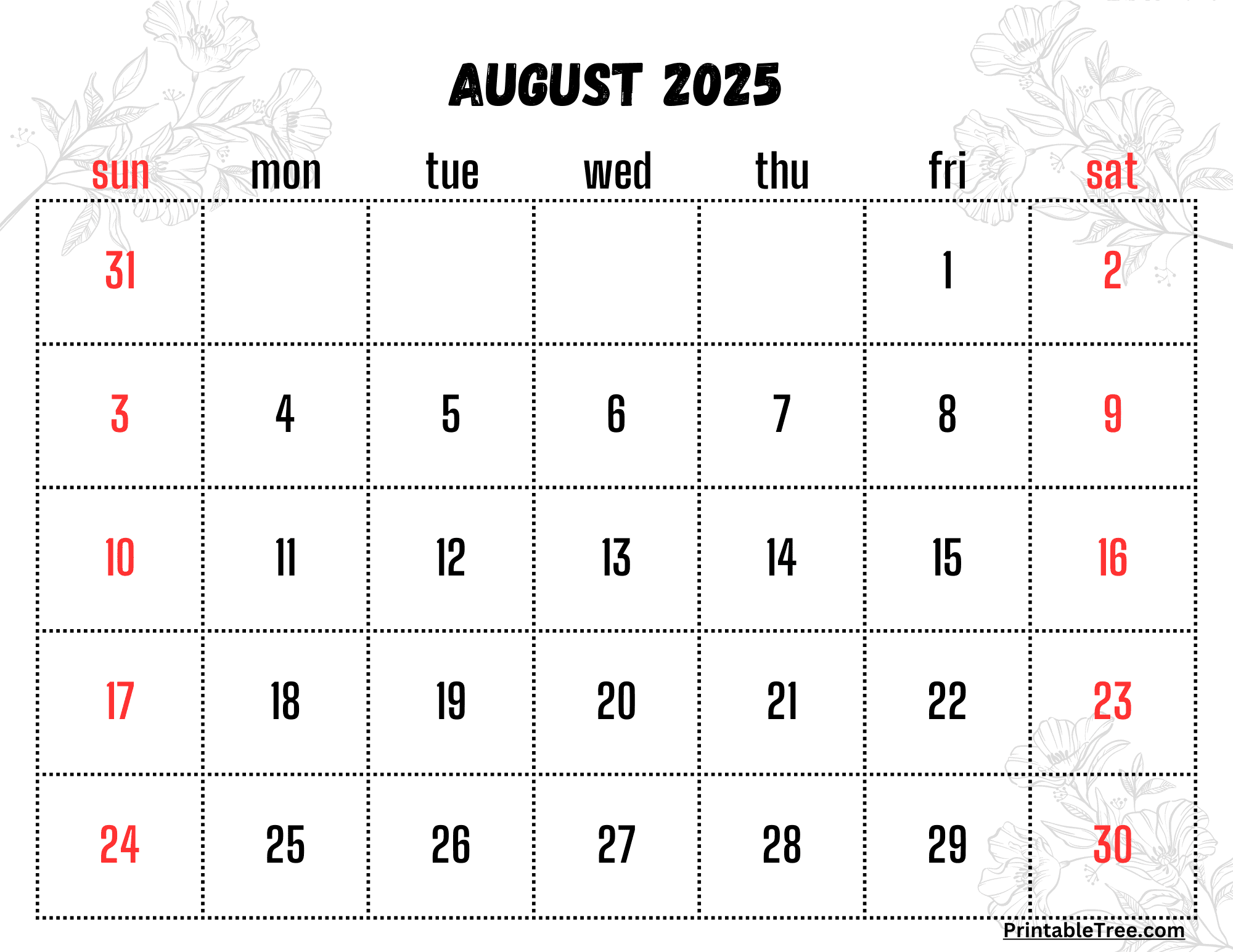 Printable Calendar 2025 August