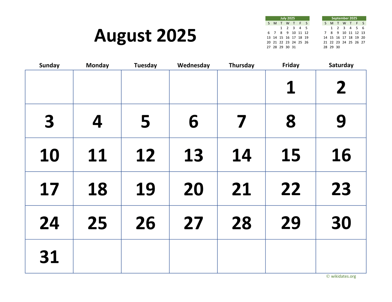 Calendar Of August 2025