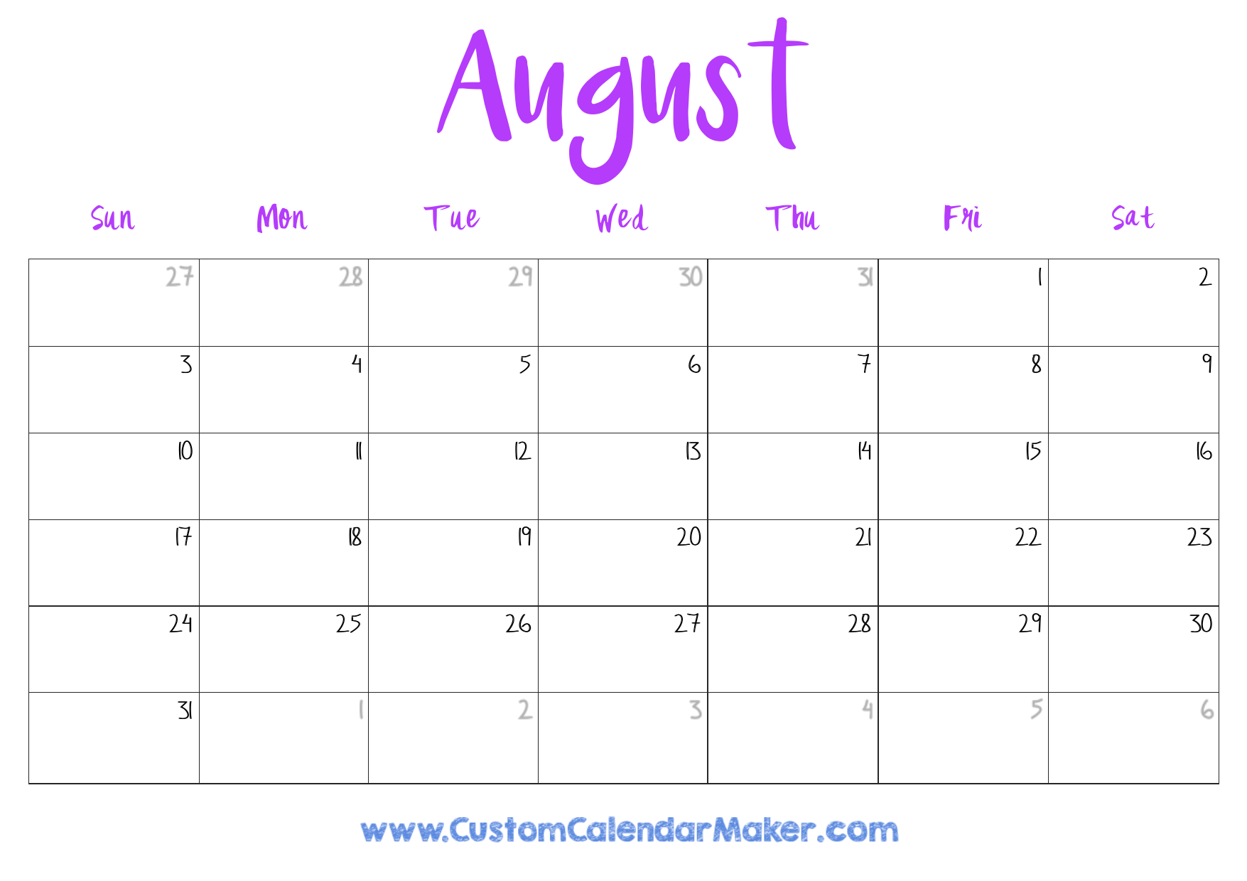 August 2025 Printable Calendar
