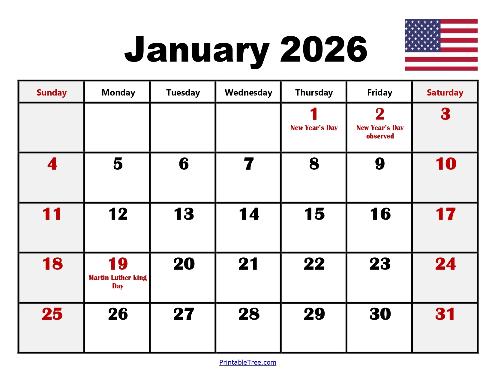 January 2026 Printable Calendar Free