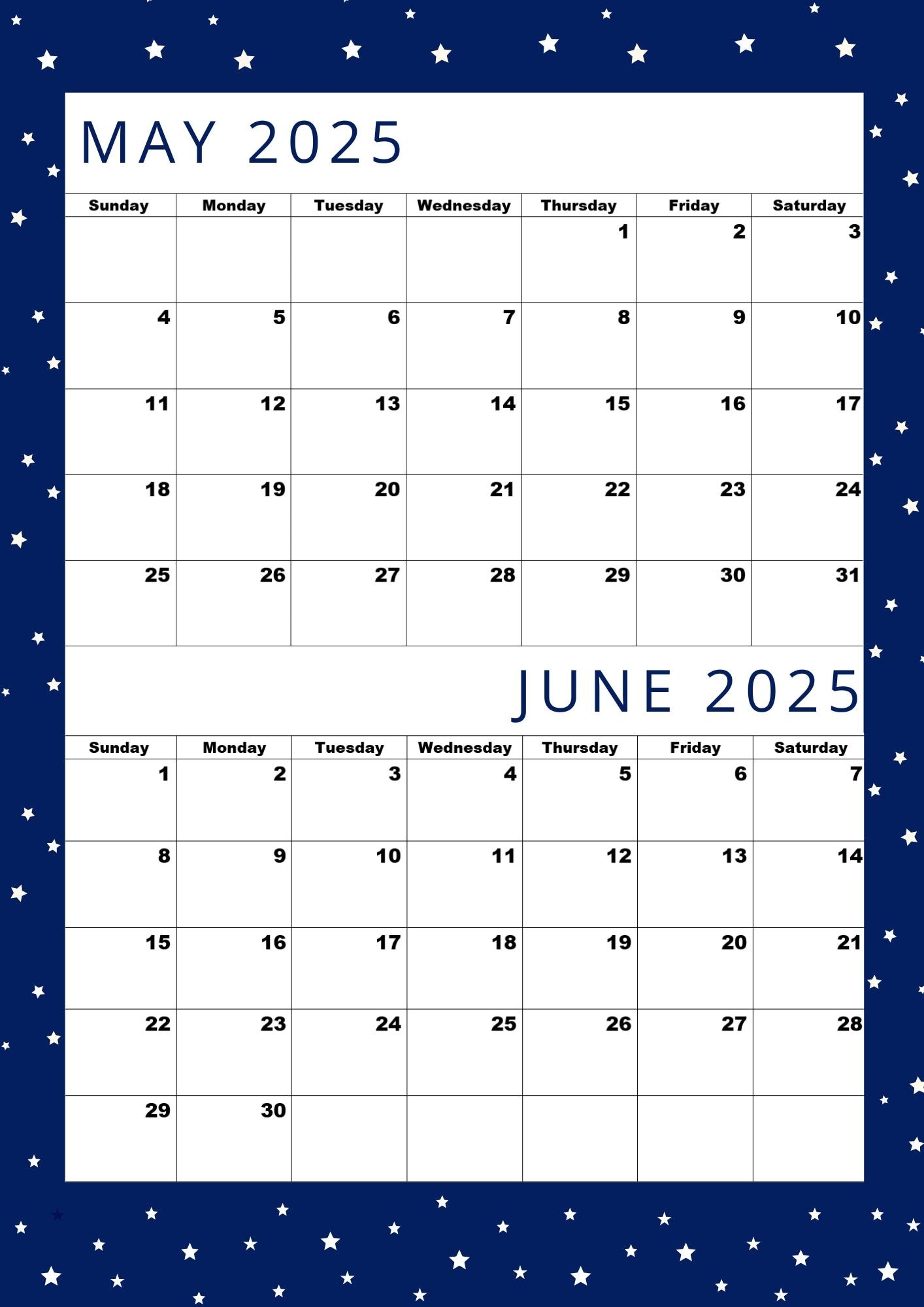 Buy Premium Calendar Printable For May 2025 And June 2025 PDF Printable a4 Size For Easy Printing Online In India Etsy