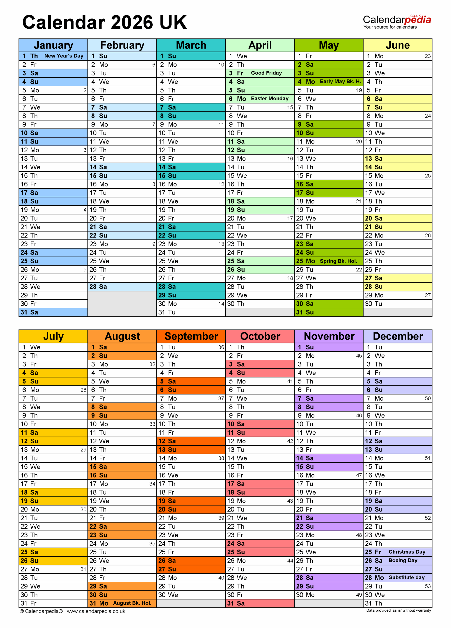 Calendar 2026 UK Free Printable Microsoft Excel Templates