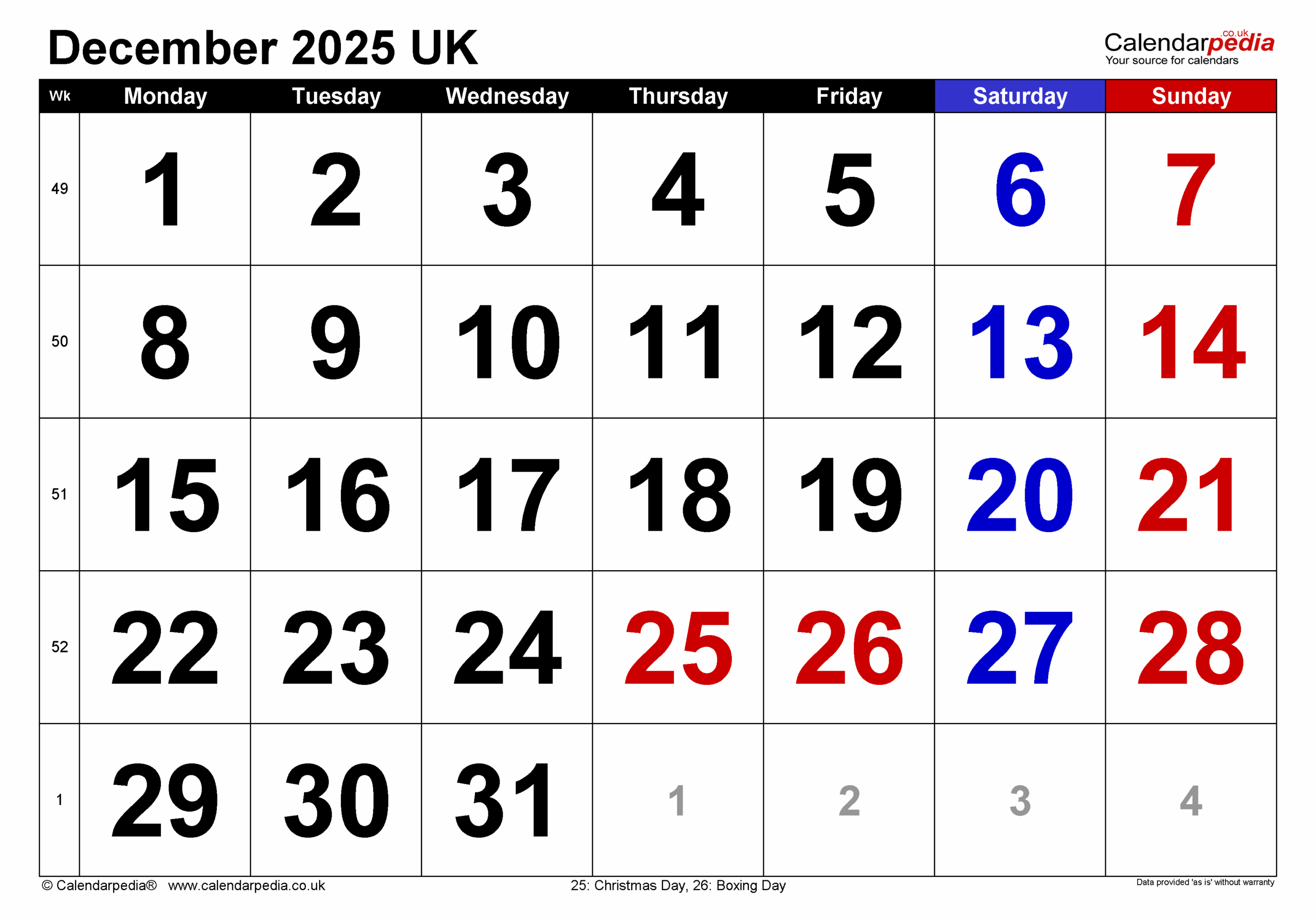 December 2025 Free Printable Calendar