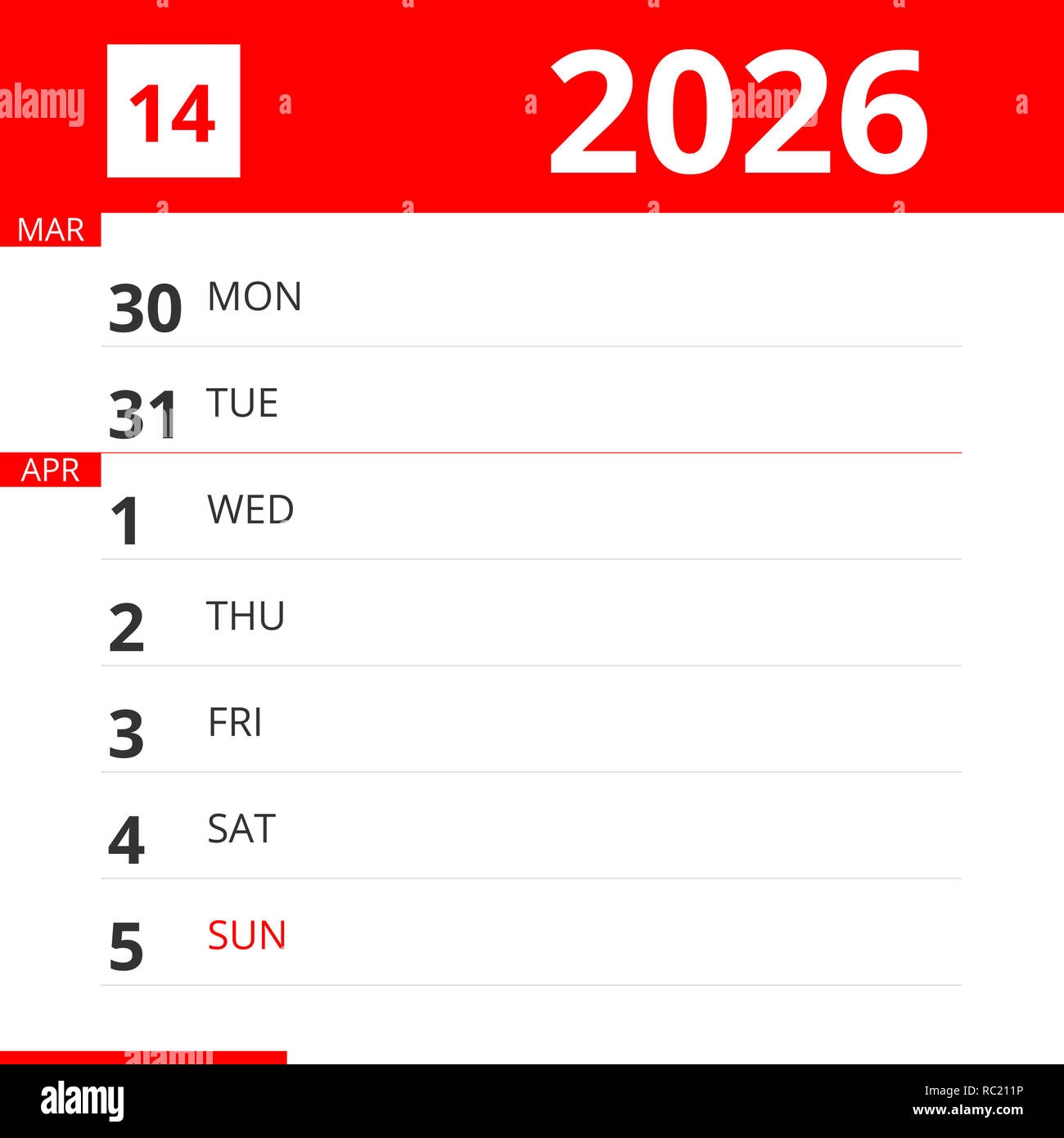 Calendar Planner April 2026