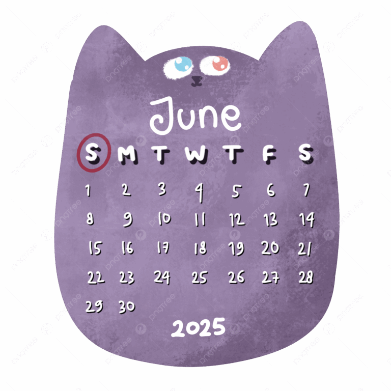 Cute June 2025 Calendar Cat Theme Purple June 2025 June Calendar 2025 Calendar PNG Transparent Clipart Image And PSD File For Free Download