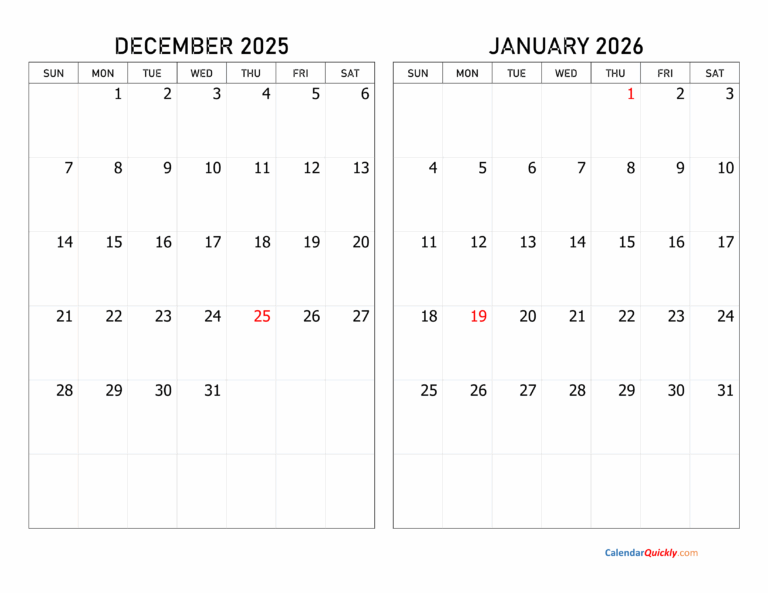December 2025 And January 2026 Calendar Calendar Quickly