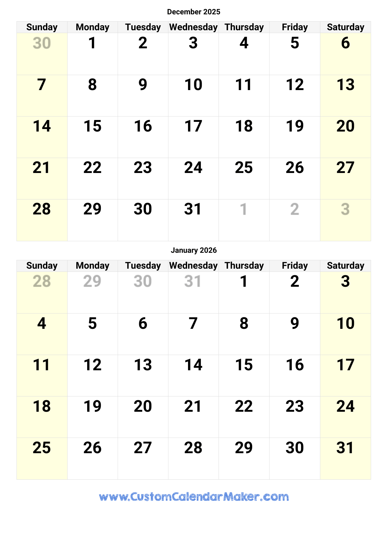 December 2023 To January 2026 Calendar