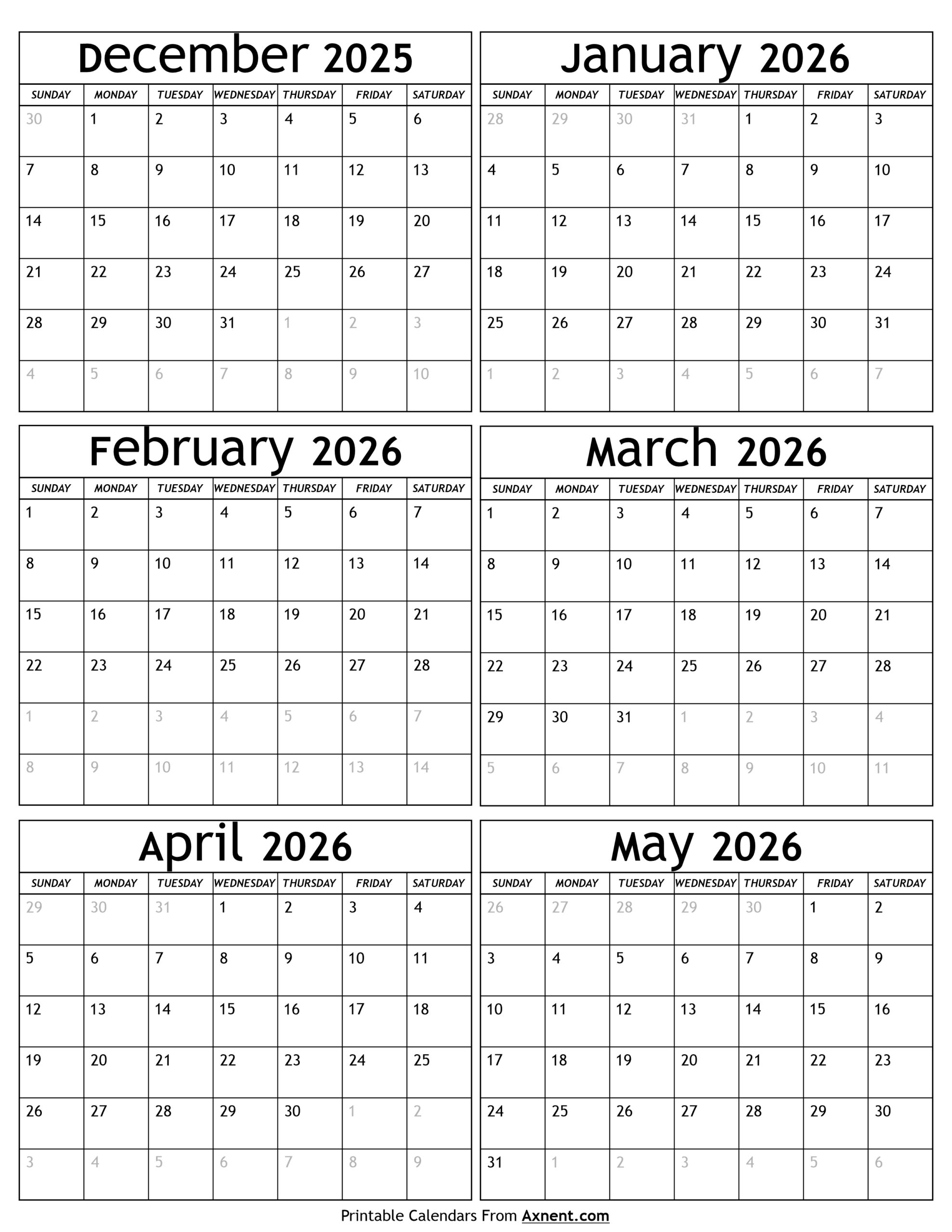 Calendar March To May 2026