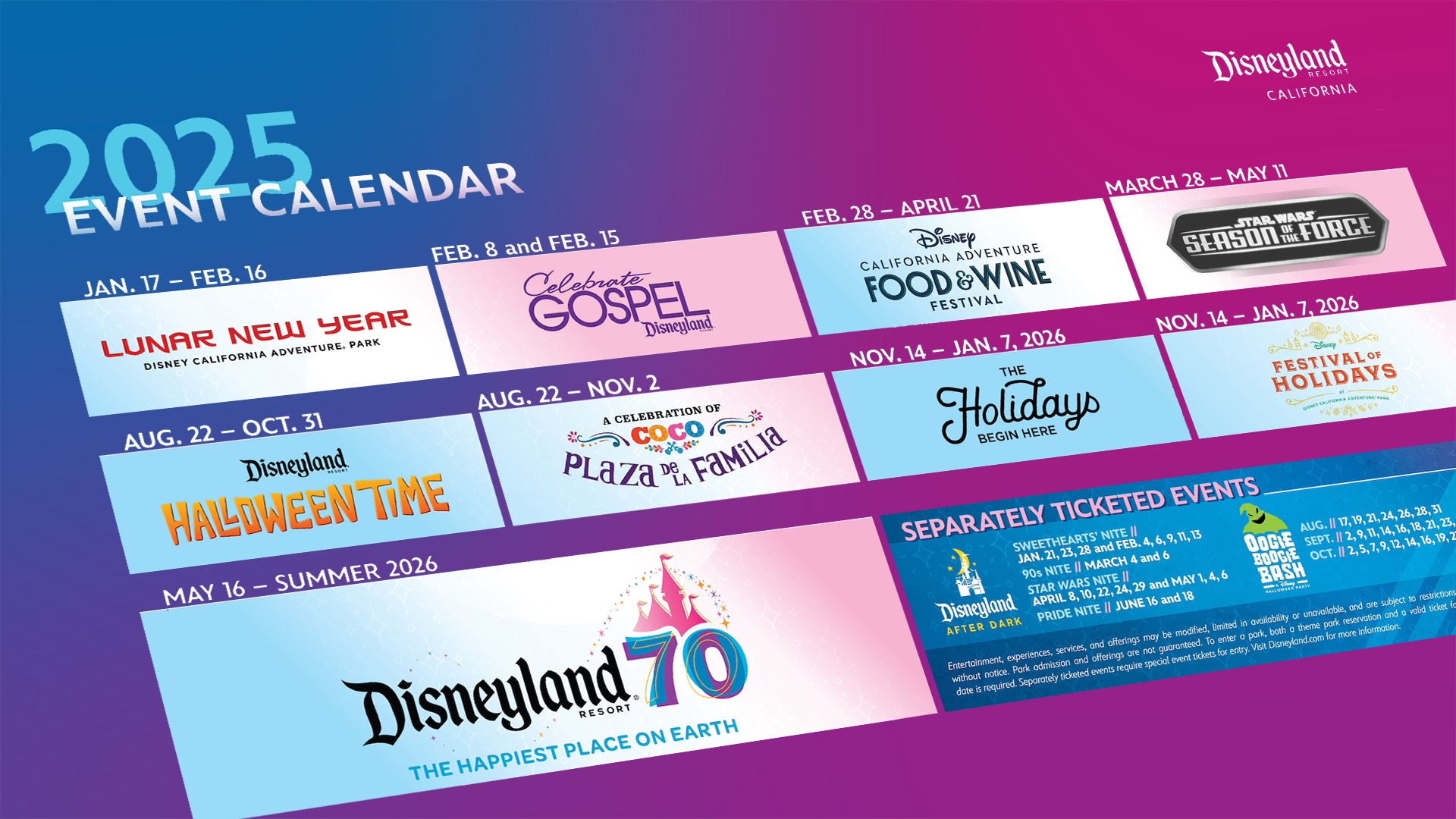 Disneyland 2025 Event Calendar Confirms 70th Celebration 
