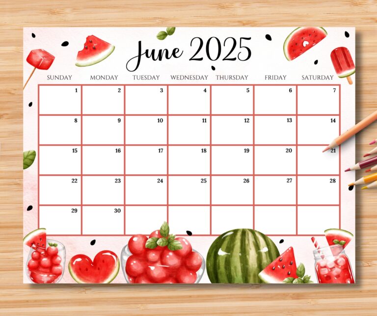 EDITABLE June 2025 Calendar Happy Summer W sweet U0026 Colorful