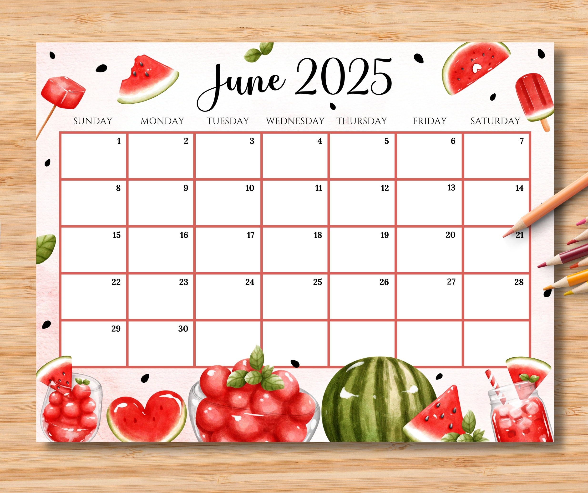 EDITABLE June 2025 Calendar Happy Summer W sweet U0026 Colorful