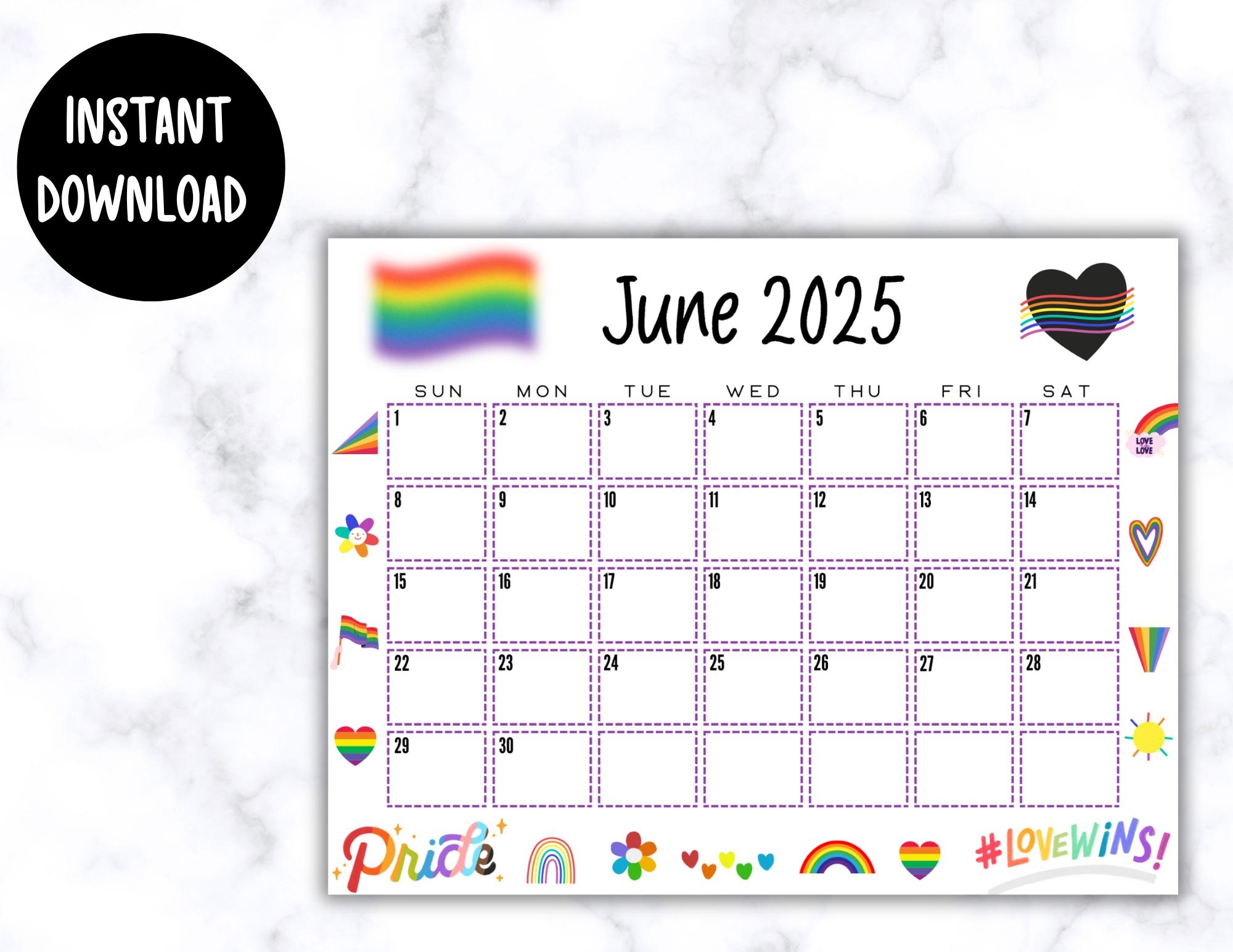 EDITABLE June 2025 Calendar LGBTQ Month Planner Printable 