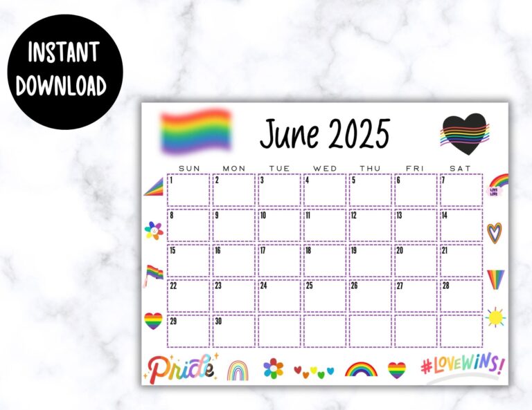 EDITABLE June 2025 Calendar LGBTQ Month Planner Printable