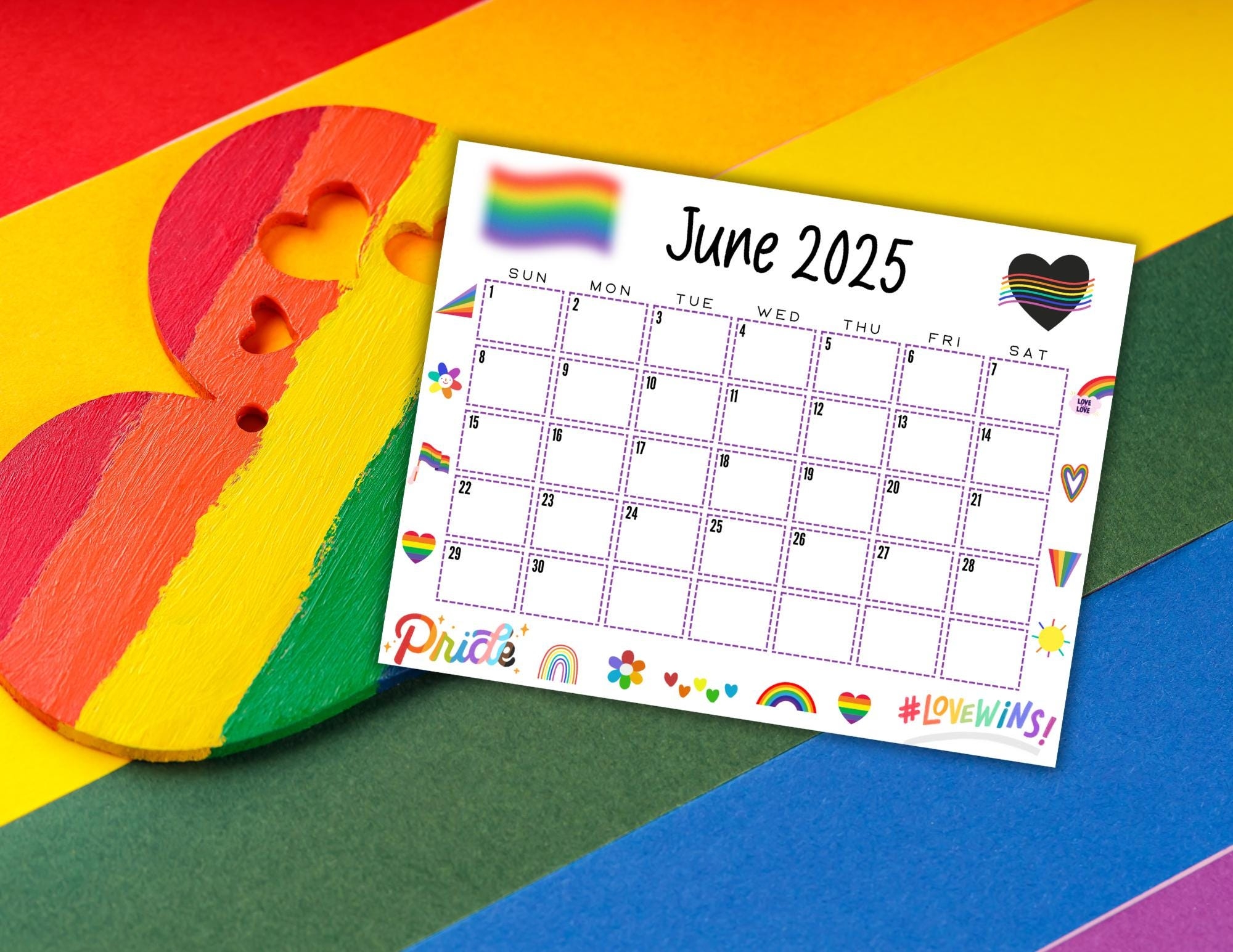 EDITABLE June 2025 Calendar LGBTQ Month Planner Printable 