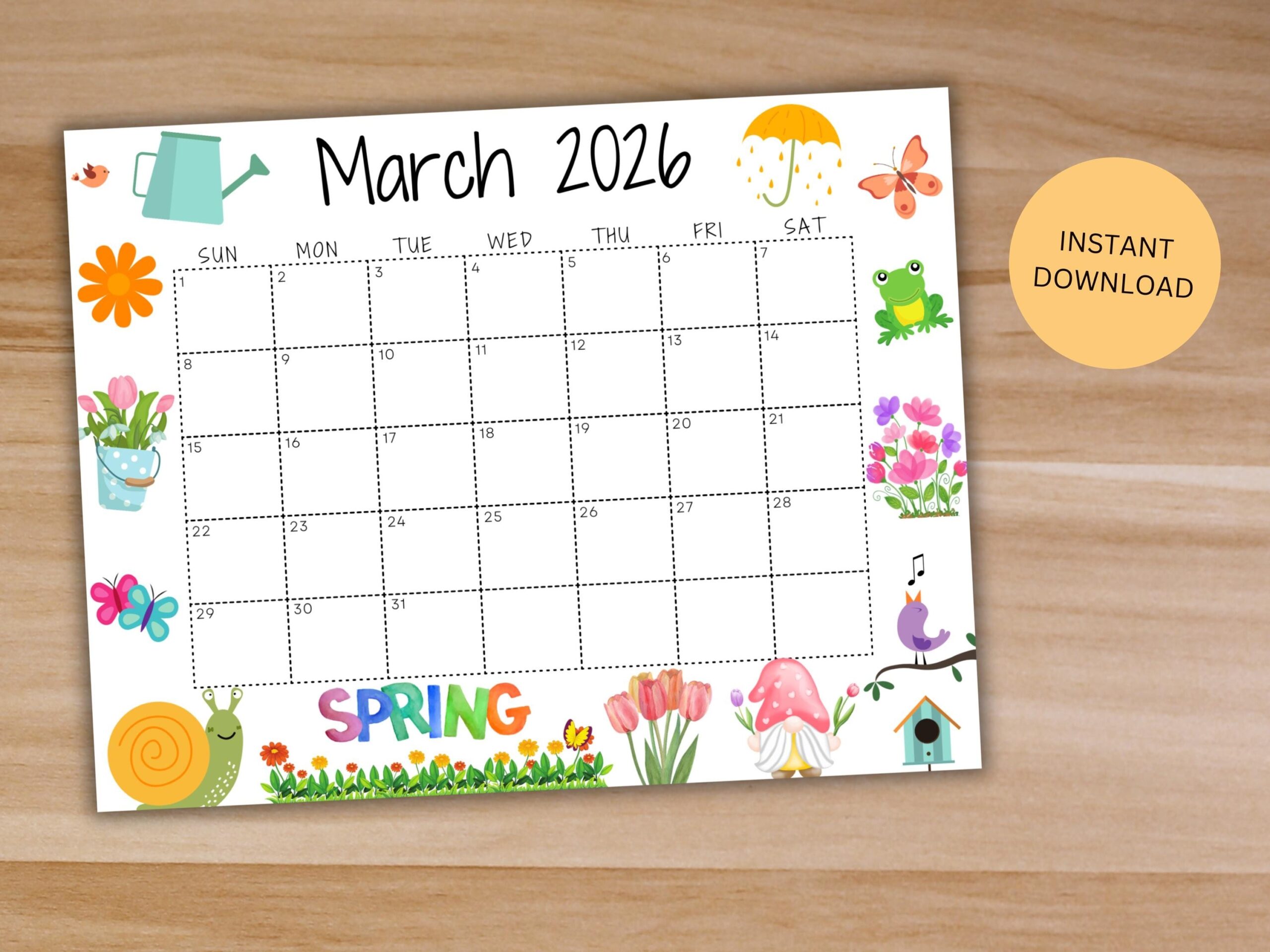 EDITABLE March 2026 Calendar Printable Wall Calendar 2026 