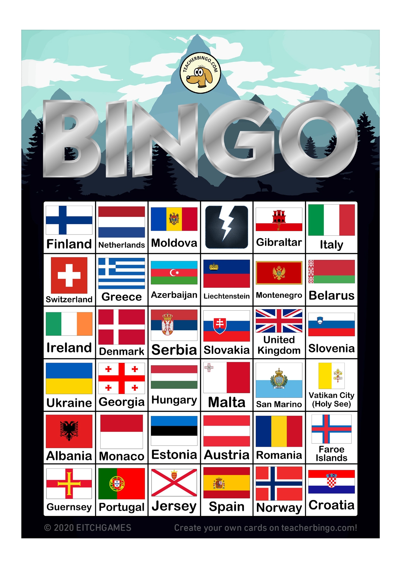 Europe Flags Bingo 6x6 100 Pages Call Sheet Made By Teachers