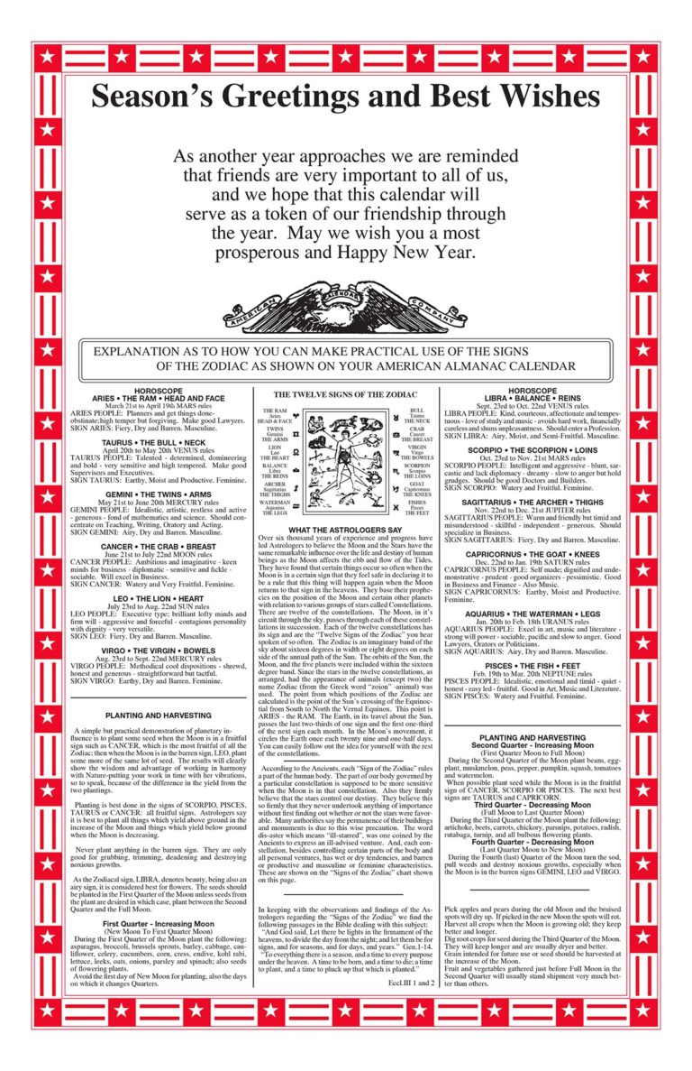 Farmers Almanac Calendar With Signs For Planting Buy Today