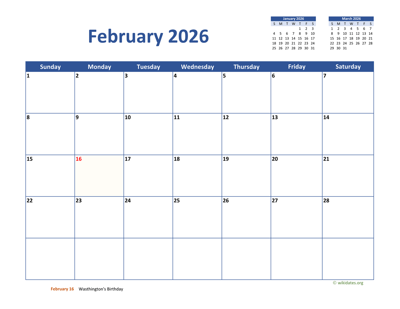 February 2026 Calendar Weather
