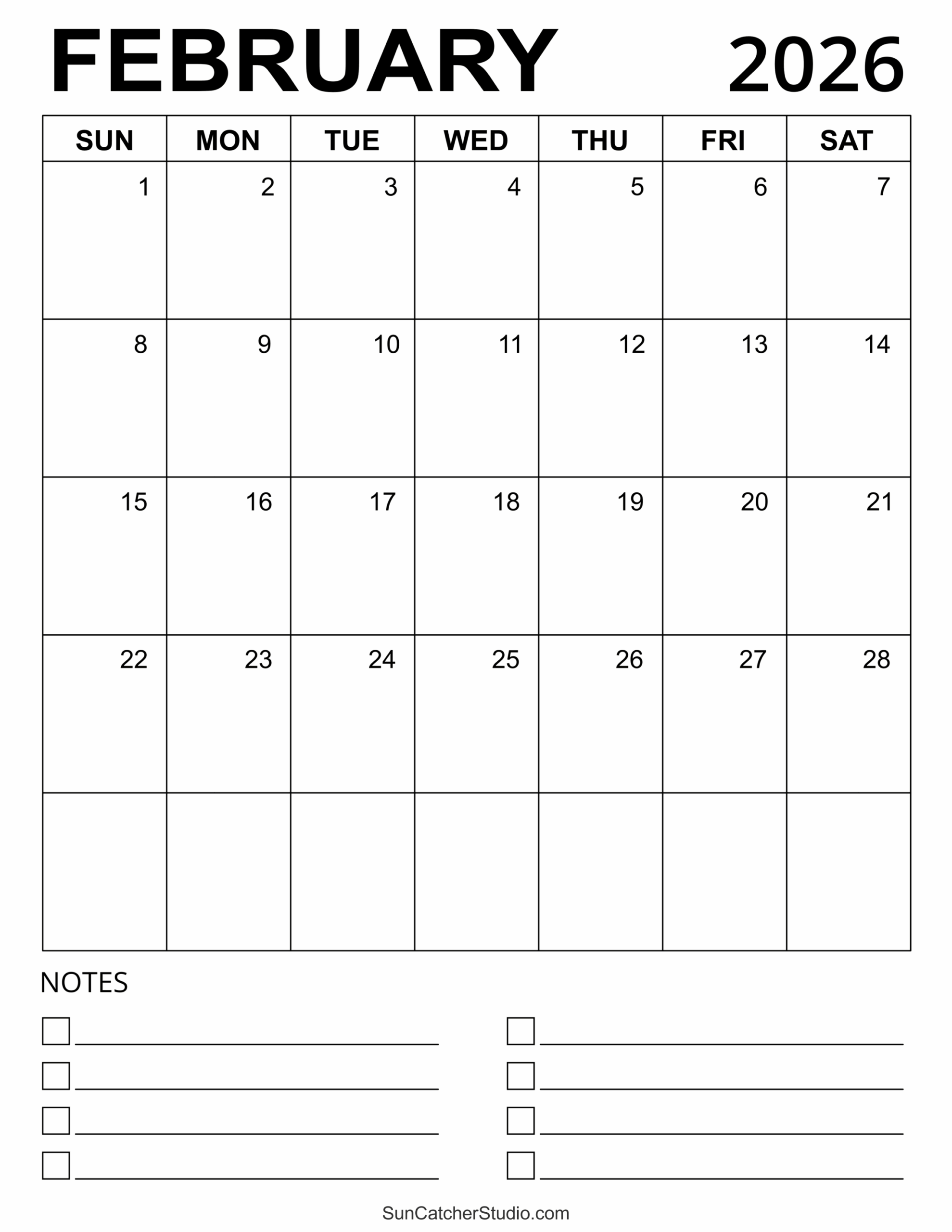 February 2026 Calendar Word Document