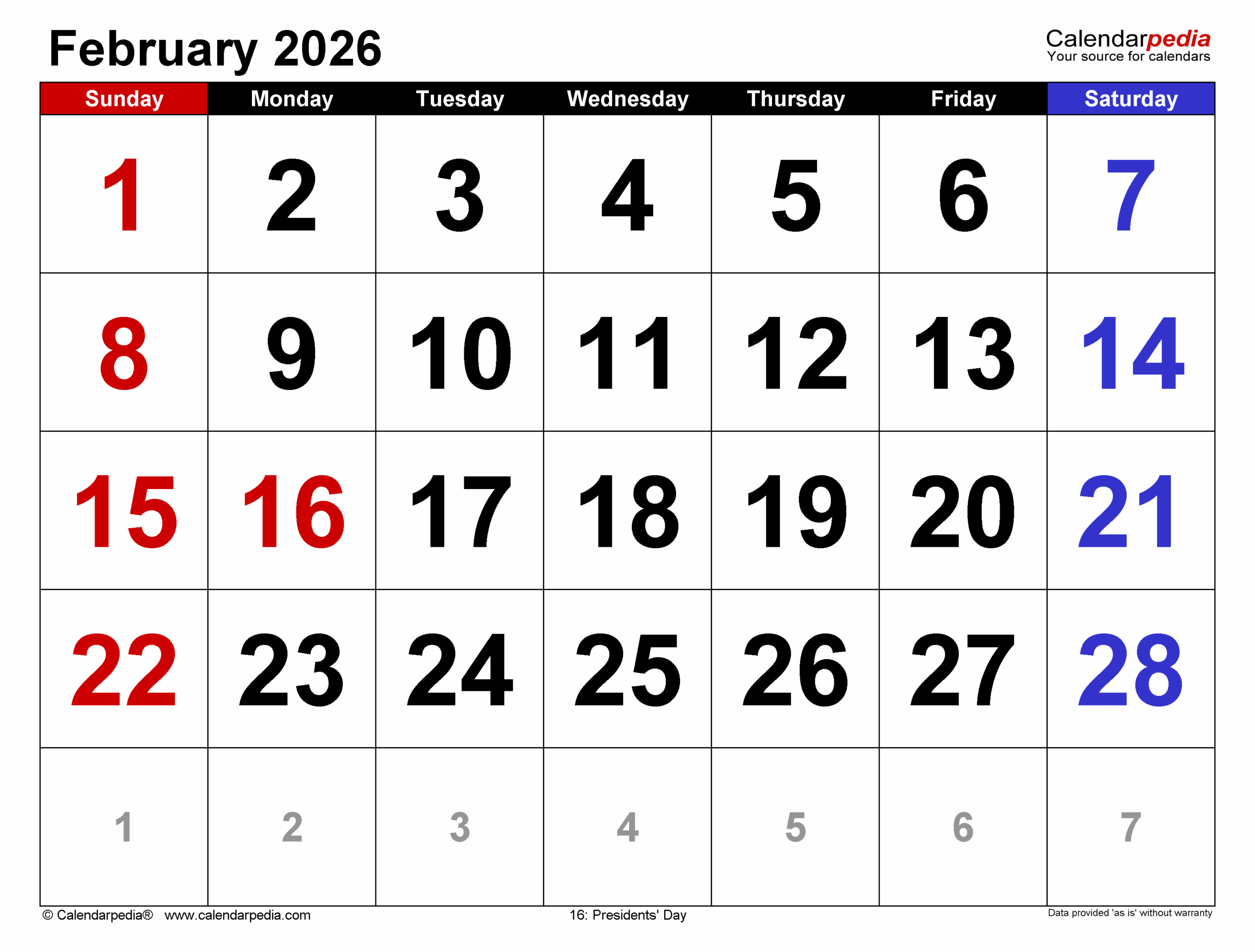 February 2026 Word Calendar